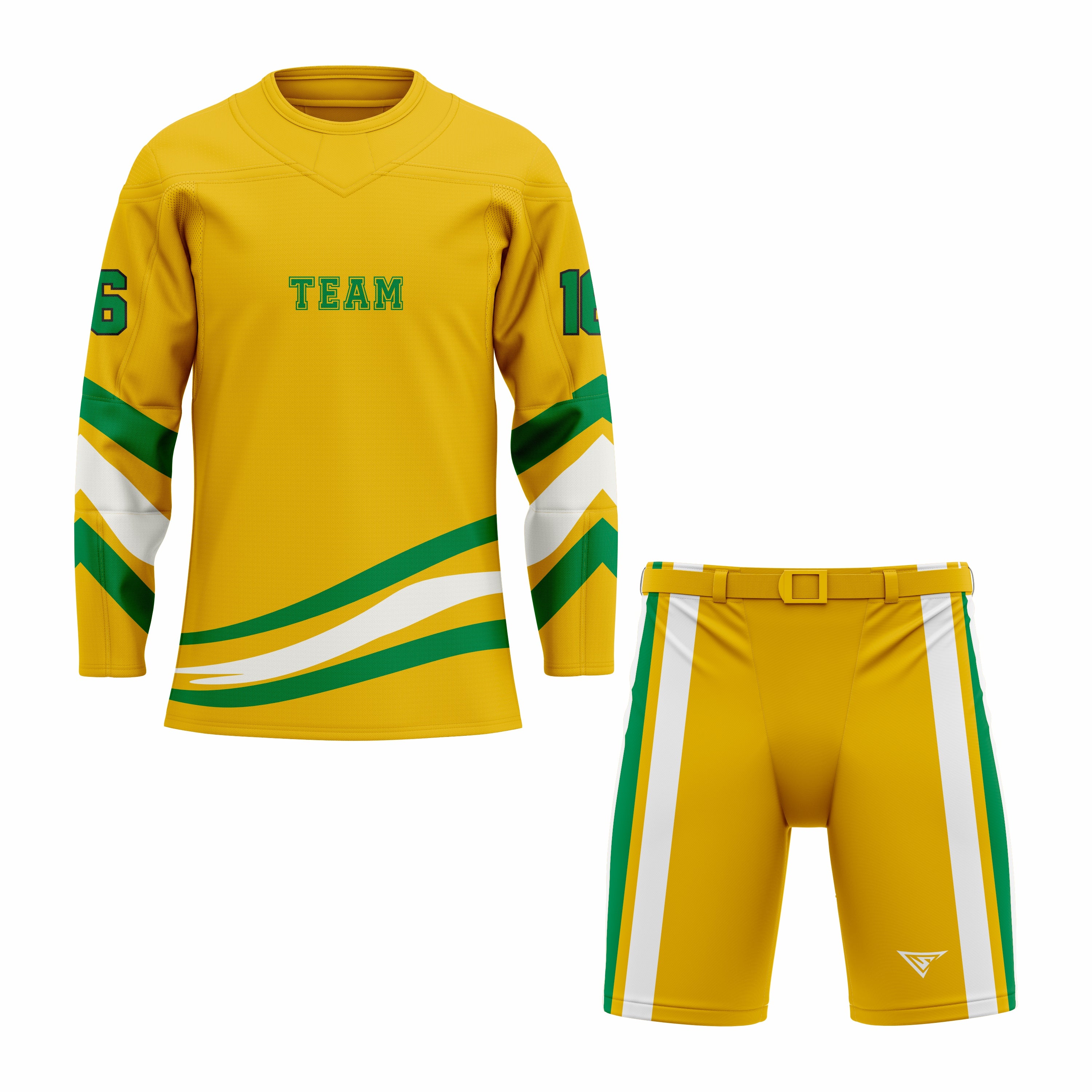 CUSTOM YELLOW GREEN WHITE HOCKEY UNIFORM