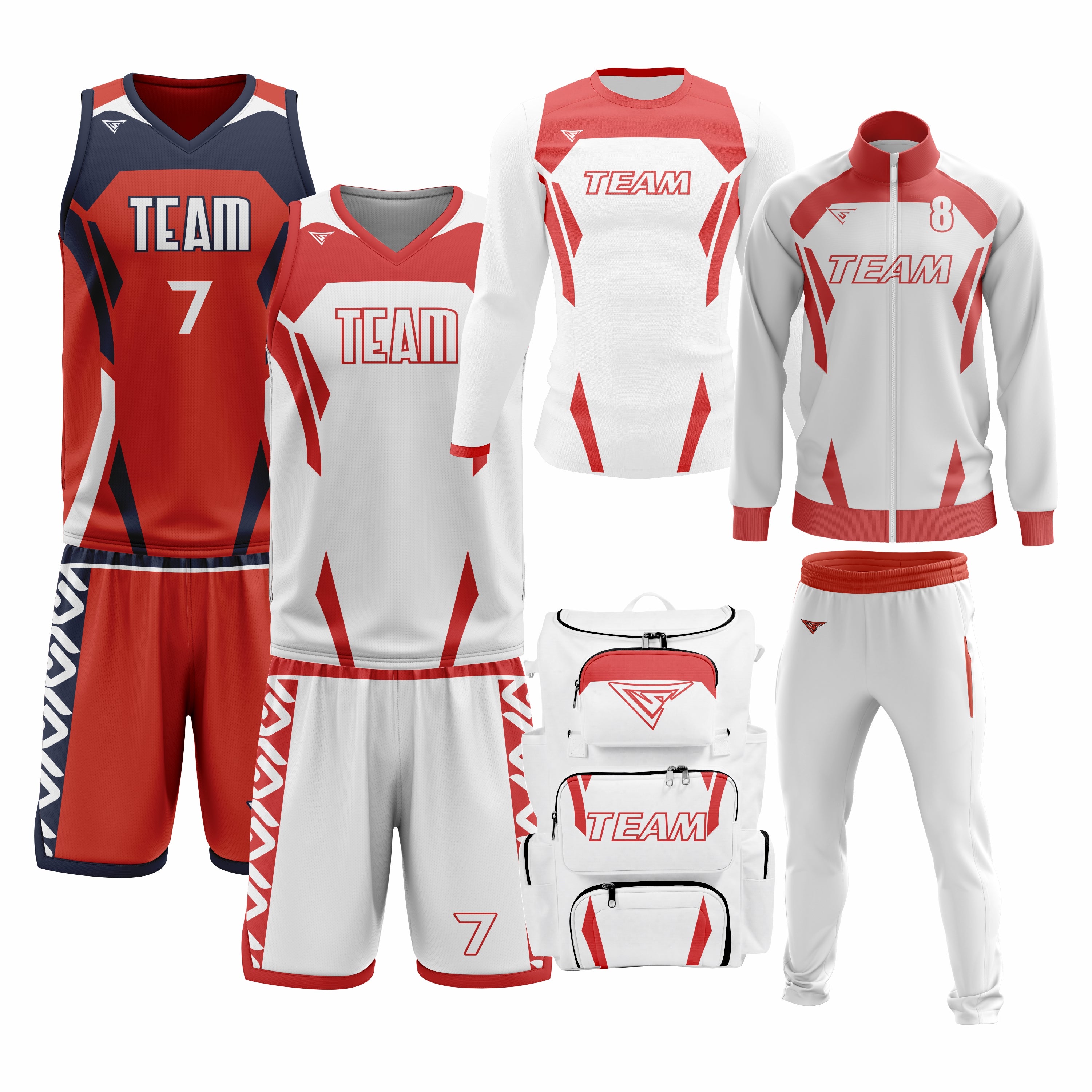 Custom Red White Basketball Team Uniform Package - MVP