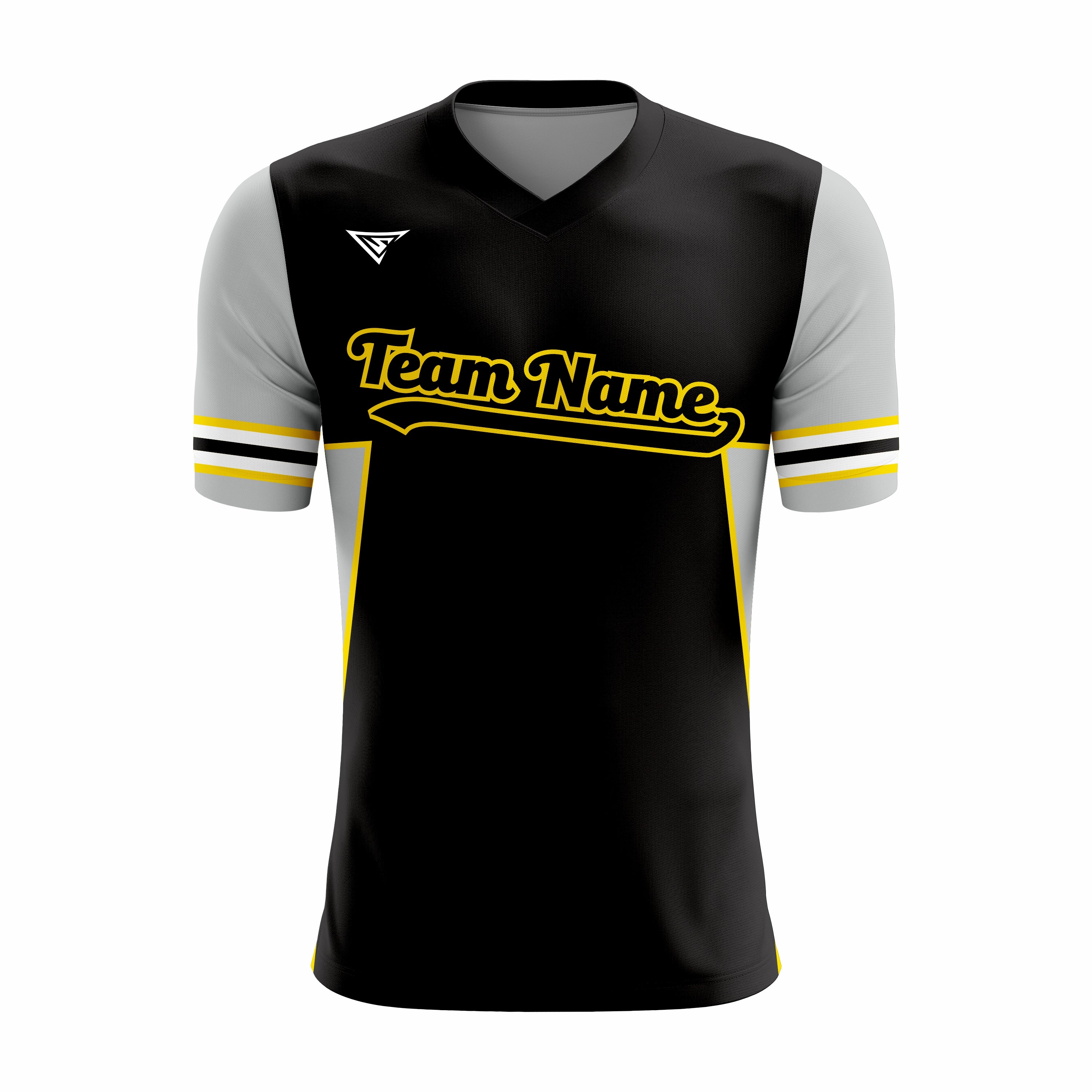Custom Black, Grey & Yellow V-Neck Softball Jerseys
