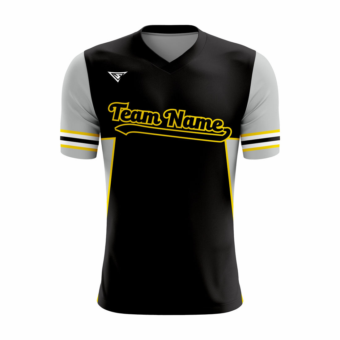 Custom Black, Grey & Yellow V-Neck Softball Jerseys