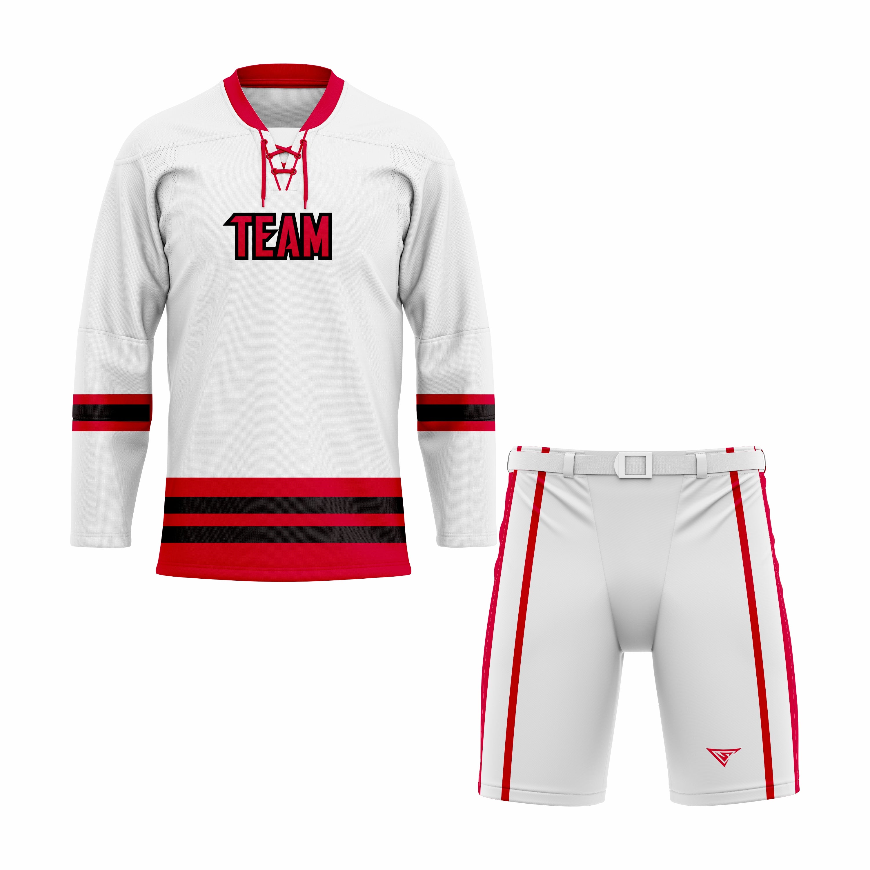 Custom White, Red & Black Laced Hockey Uniform