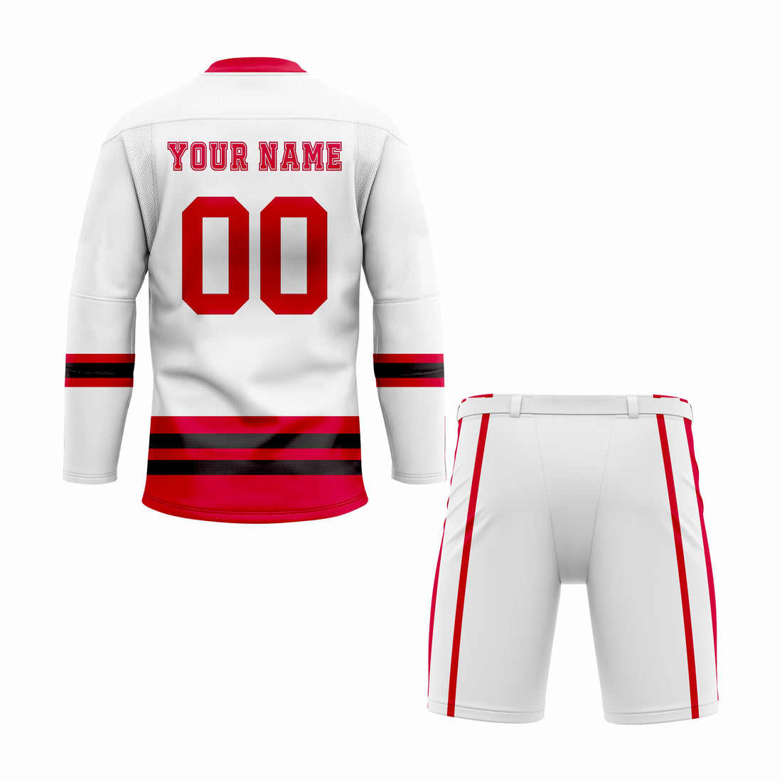 Custom White, Red & Black Laced Hockey Uniform
