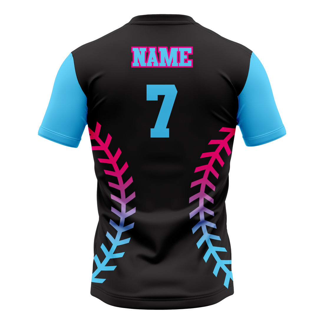Custom Black, Blue & Red Crew Neck Softball Jerseys
