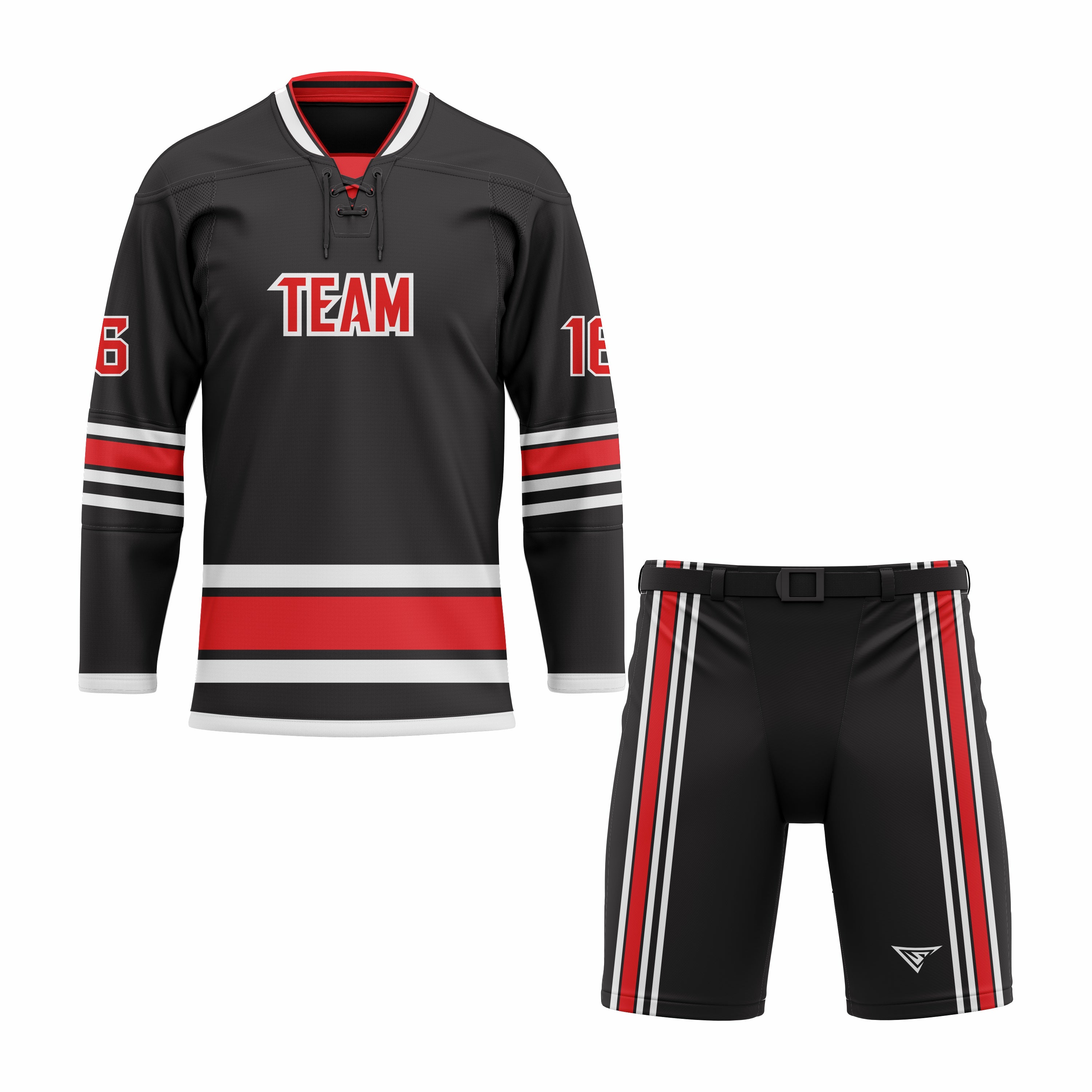 CUSTOM BLACK RED HOCKEY UNIFORM