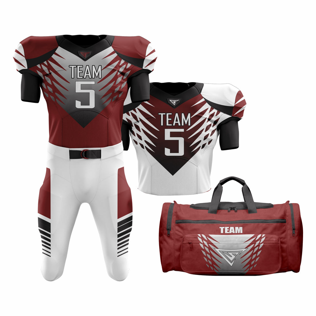CUSTOM RED, WHITE & BLACK AMERICAN FOOTBALL TEAM UNIFORM PACKAGE ALL STAR