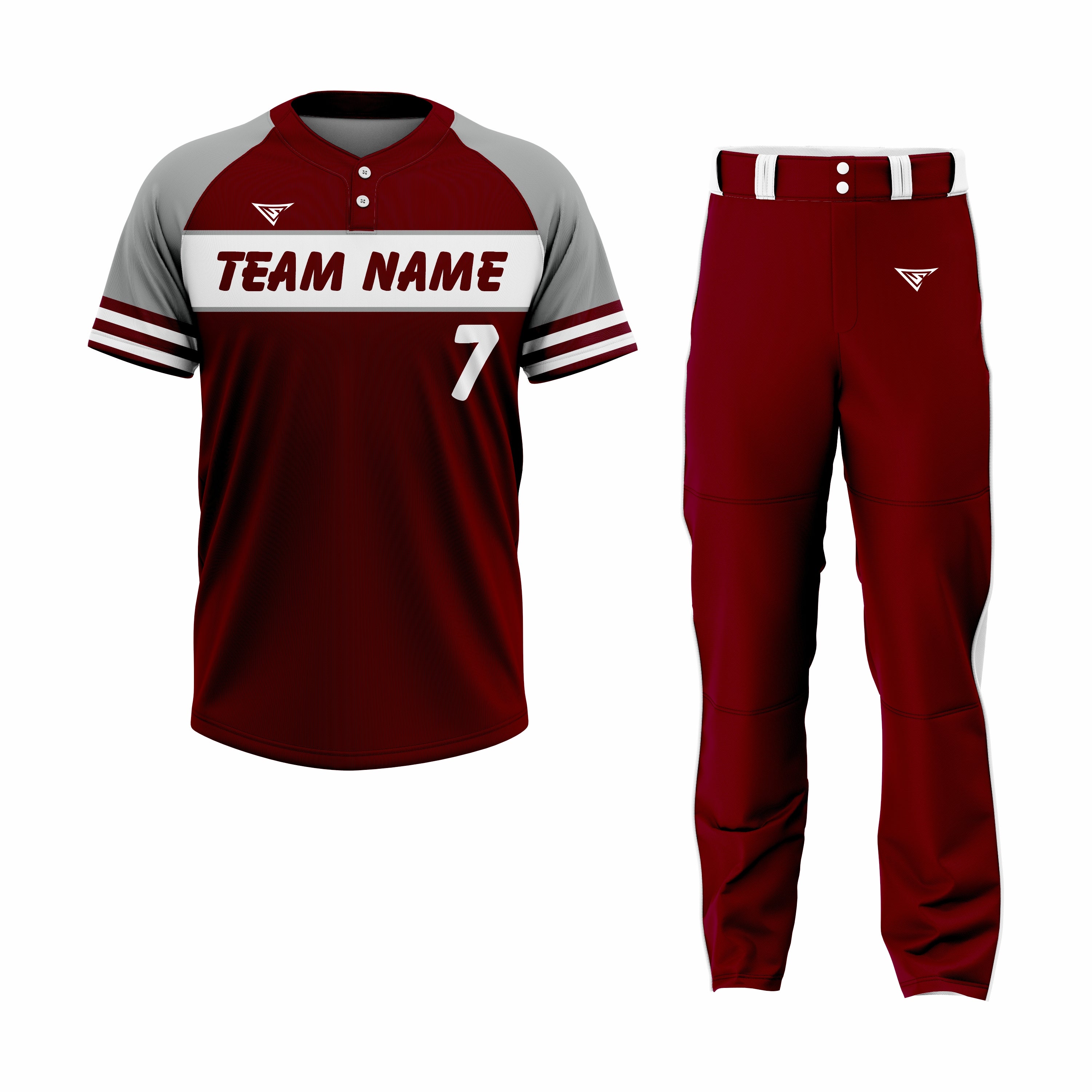 Custom Dark Red , Grey & White Authentic Softball Uniform