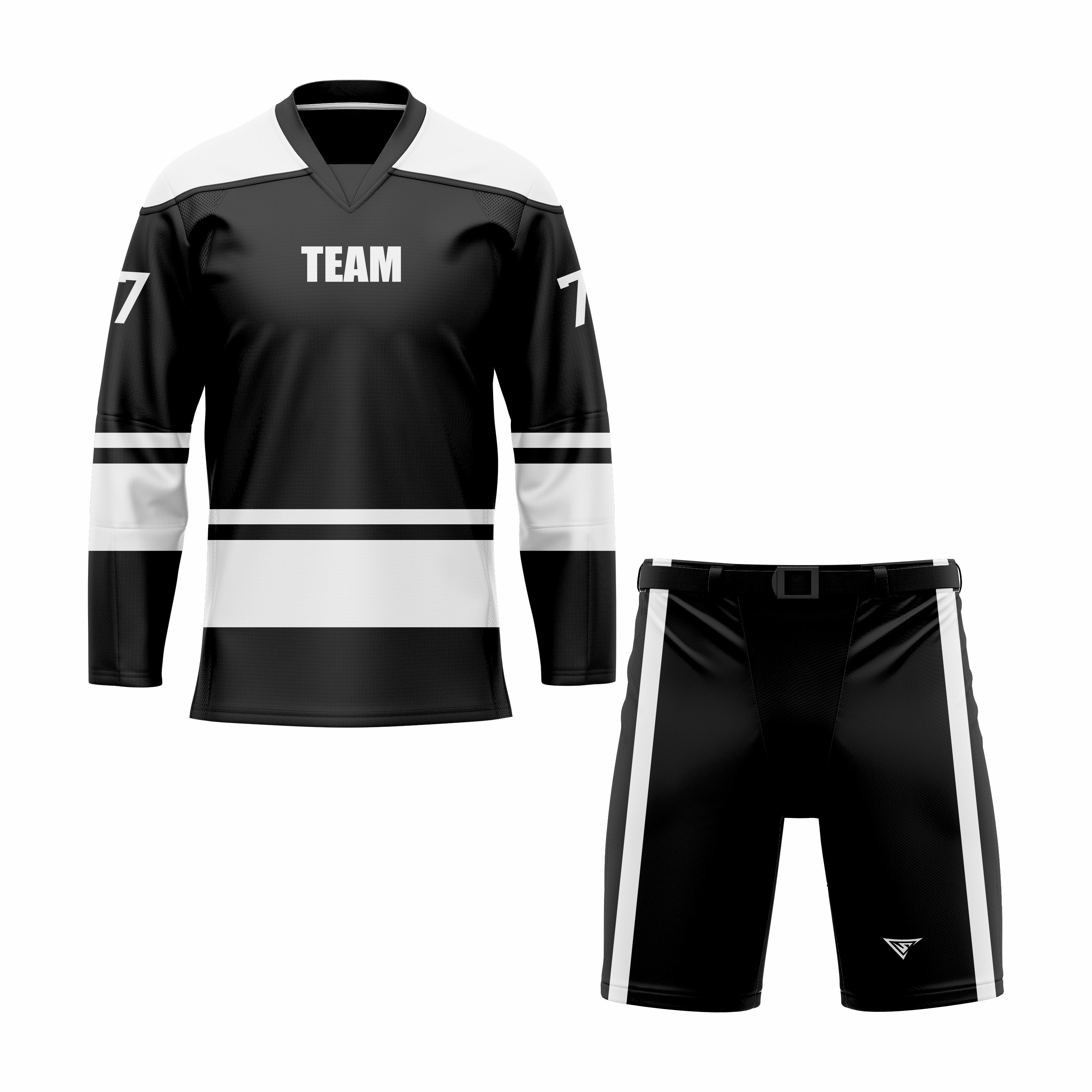 Custom Black & White V-Neck Hockey Uniform