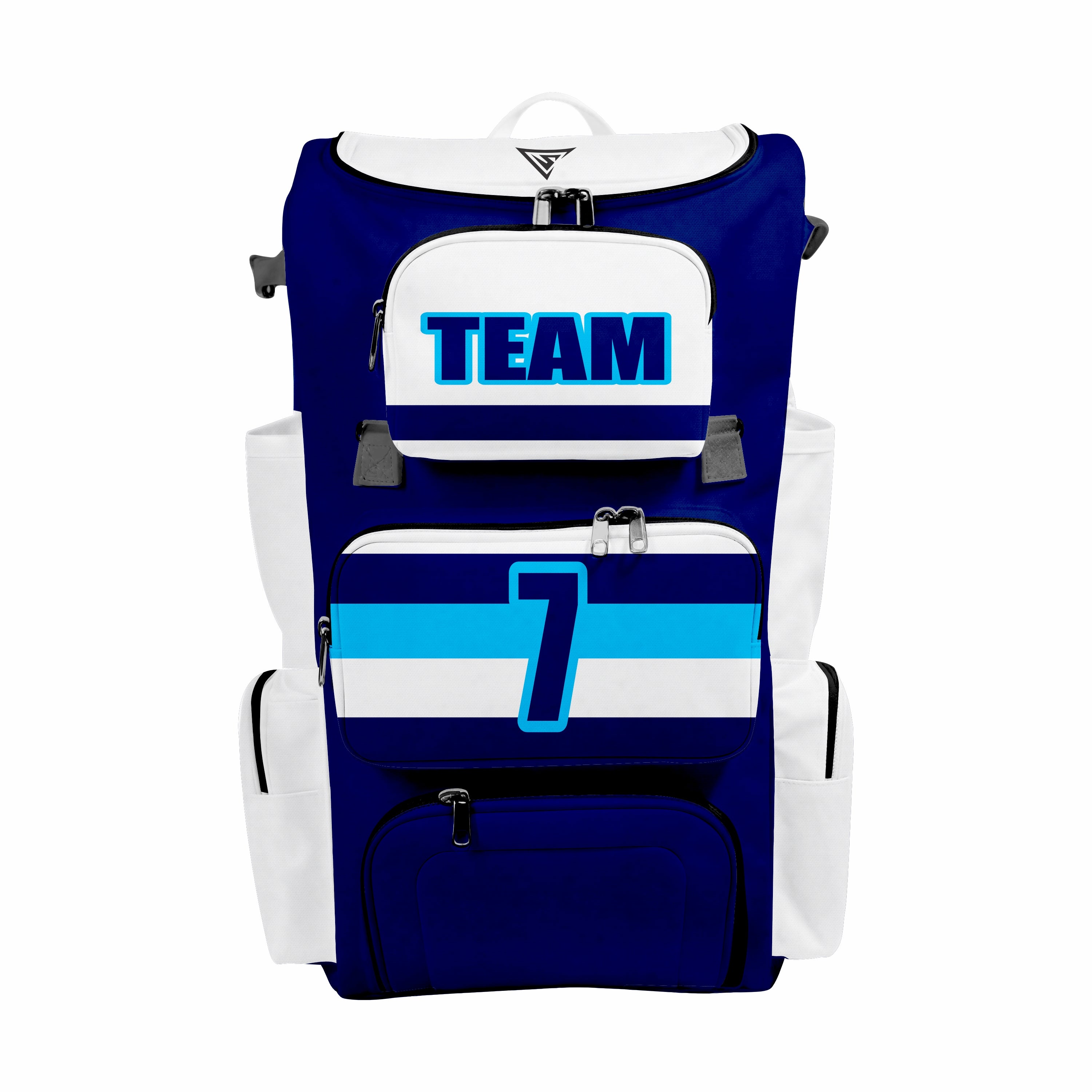 CUSTOM DARK BLUE & WHITE ELITE BASEBALL/SOFTBALL BACKPACKS
