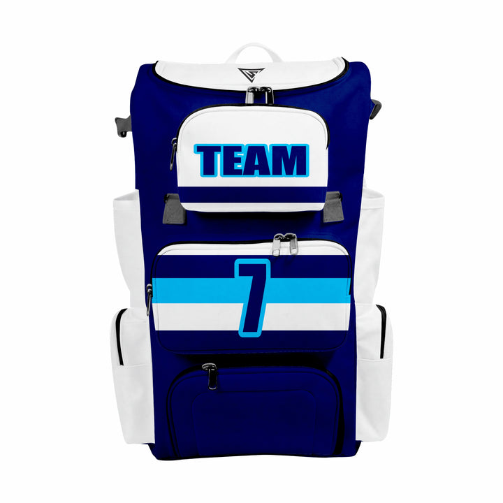 CUSTOM DARK BLUE & WHITE ELITE BASEBALL/SOFTBALL BACKPACKS