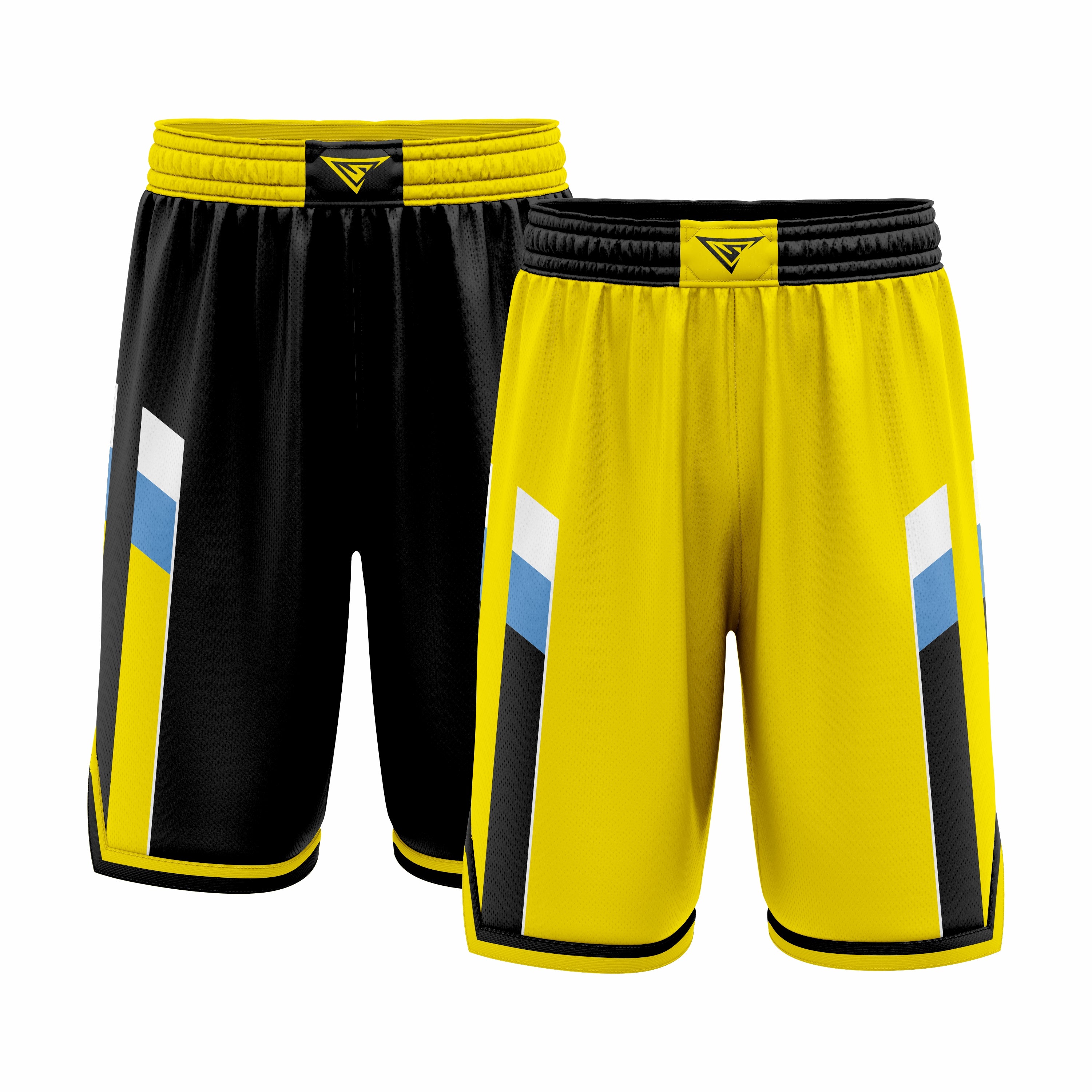 Custom Black, Yellow & White Reversible Double Side Sublimation Basketball Short