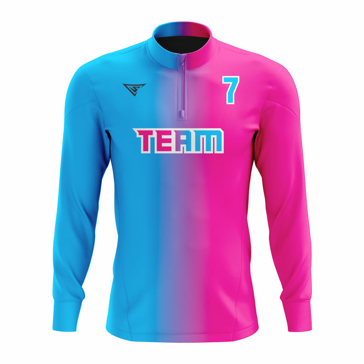 Custom Cyan, Pink & White ¼ ZIP LONG SLEEVE CAGE JACKET