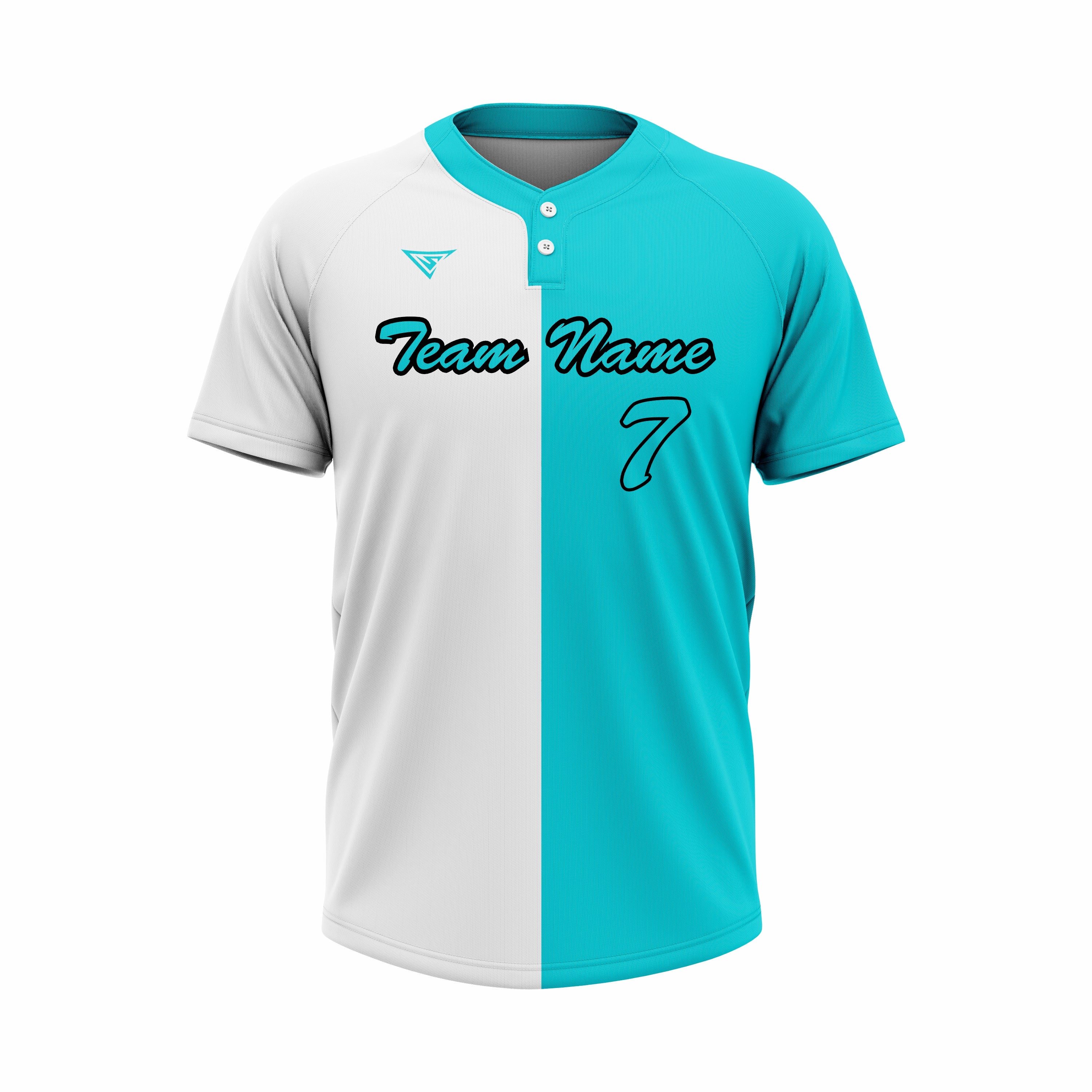 Custom White & Cyan Authentic Baseball two Buttons Jersey