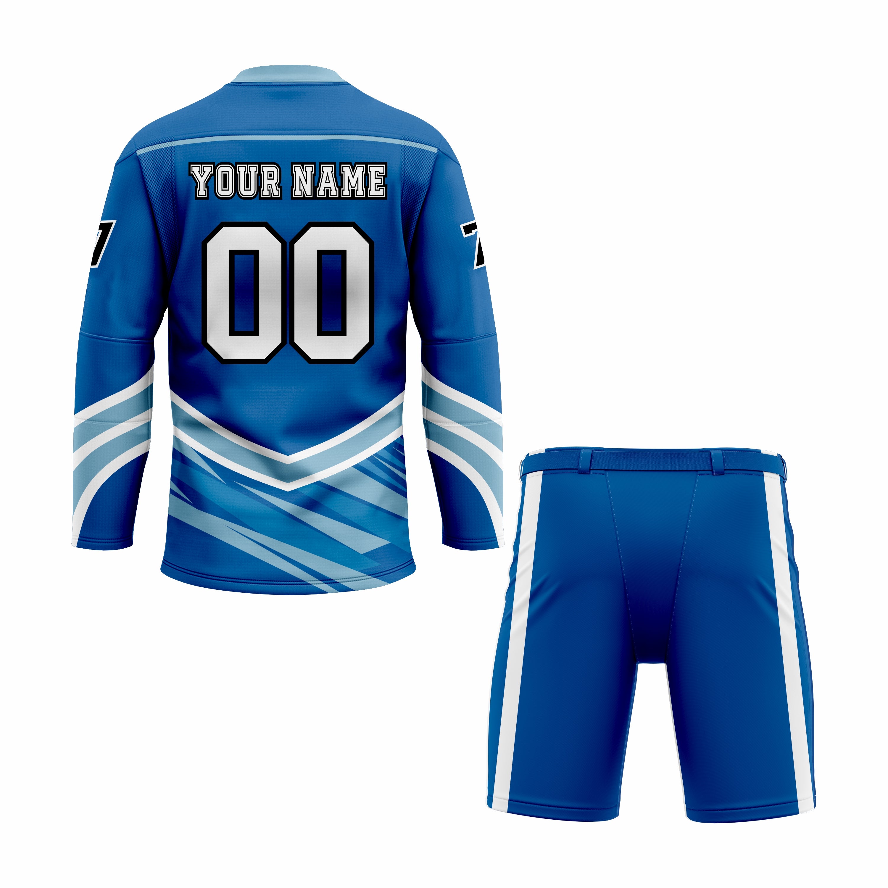 Custom Blue, Cyan & White V-Neck Hockey Uniform