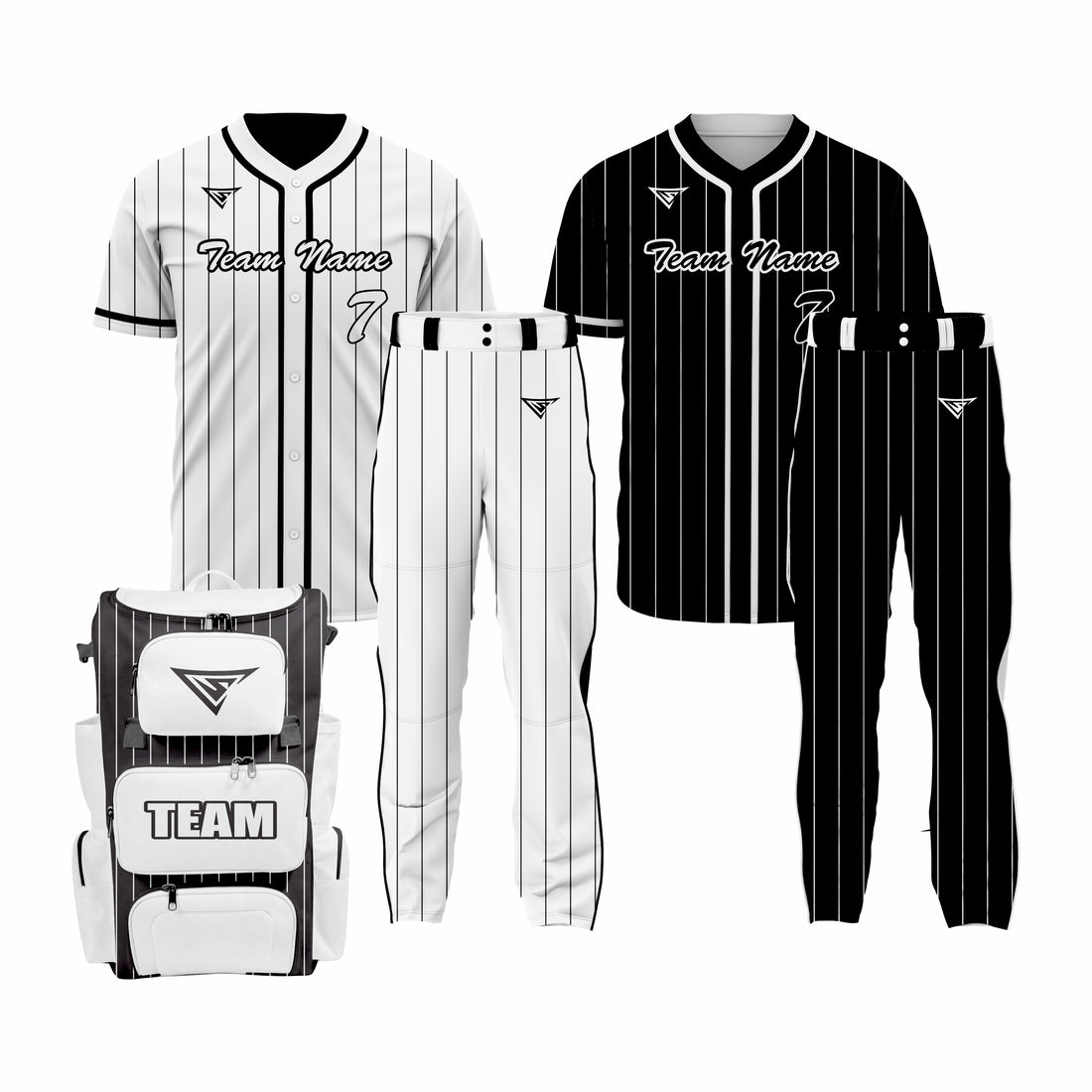 CUSTOM BLACK & WHITE BASEBALL TEAM UNIFORM PACKAGE - ALL-STAR