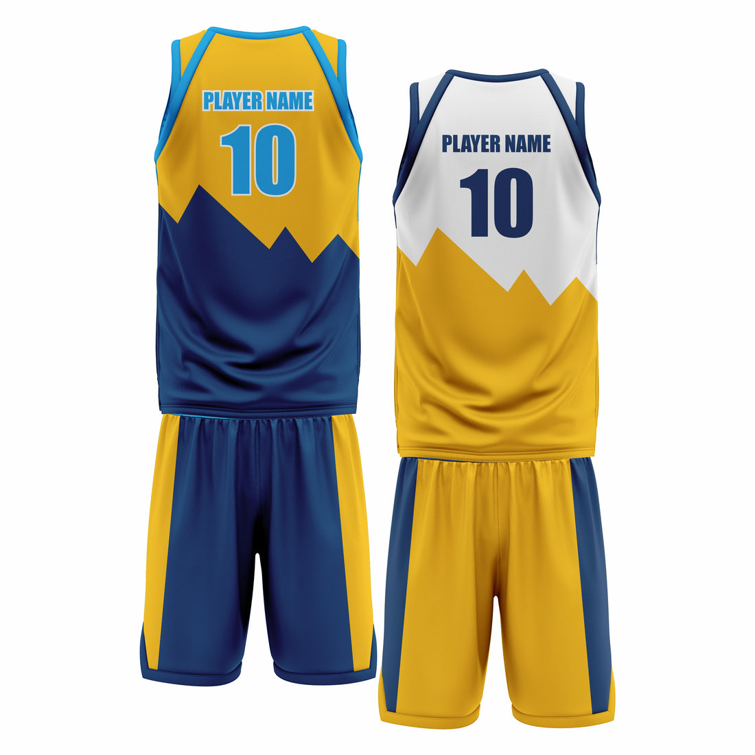 Custom Yellow Blue White  Double Side Basketball Uniform Set | Sports Custom Uniform