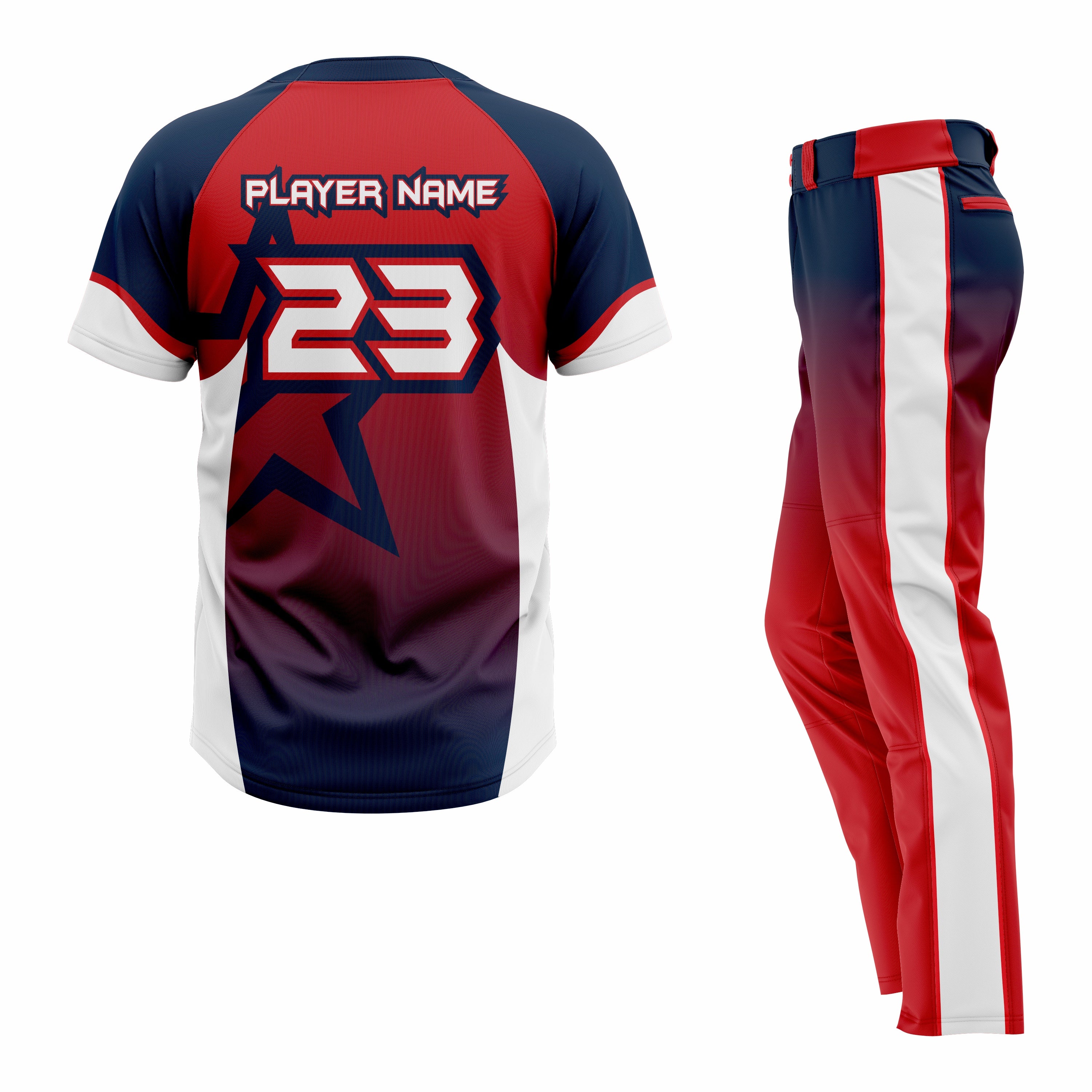 CUSTOM BLUE RED WHITE BASEBALL UNIFORM