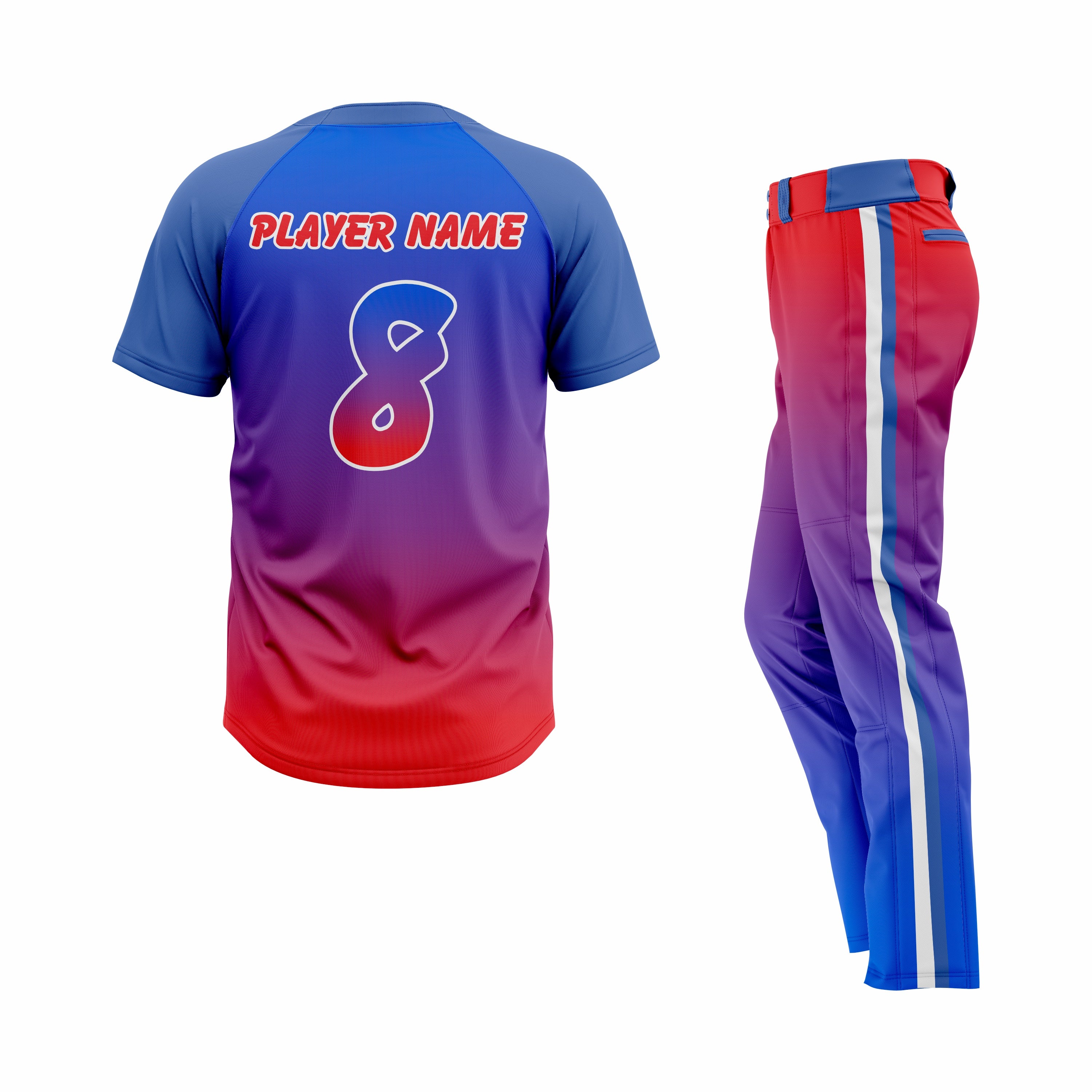CUSTOM BLUE RED BASEBALL UNIFORM