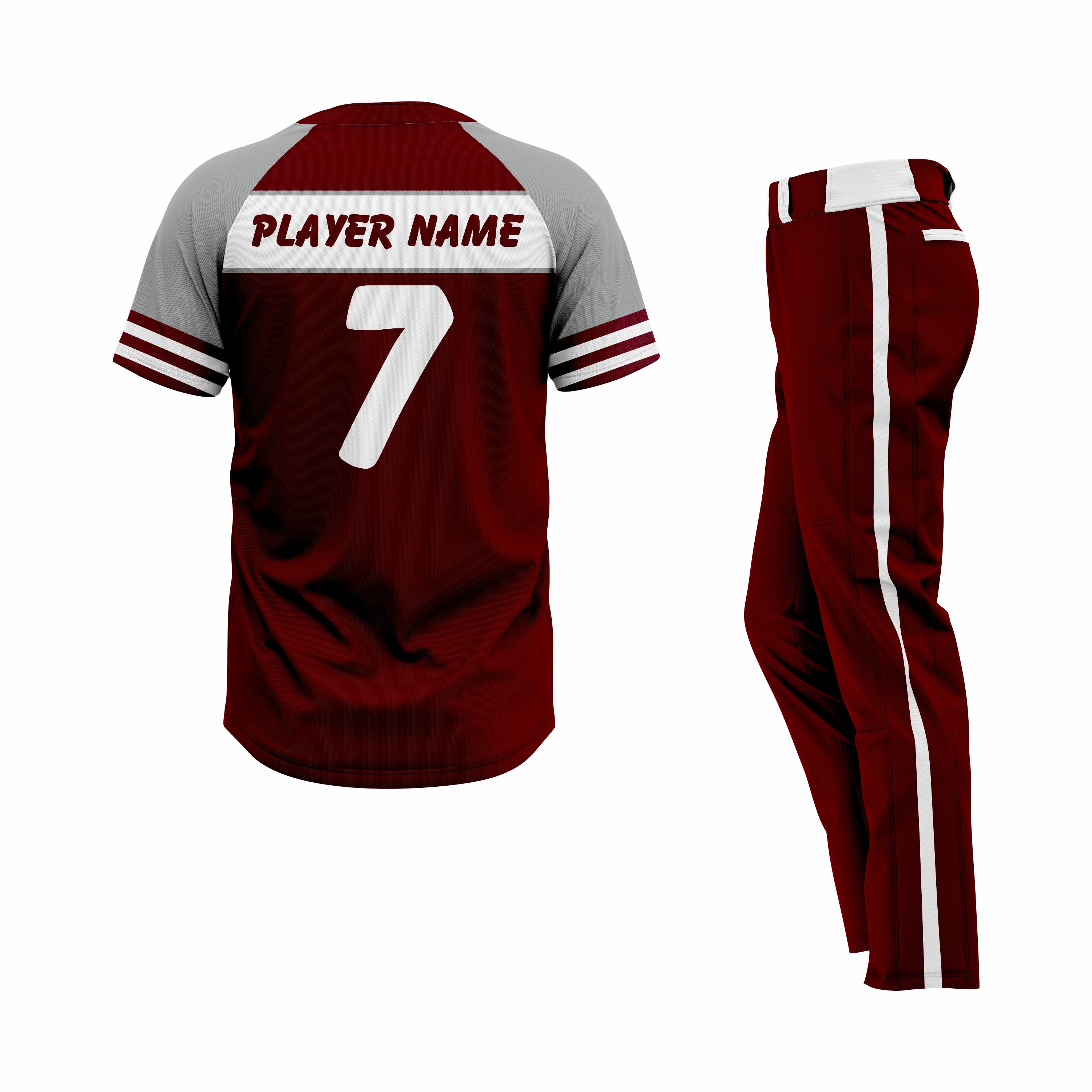 Custom Dark Red , Grey & White Authentic Softball Uniform