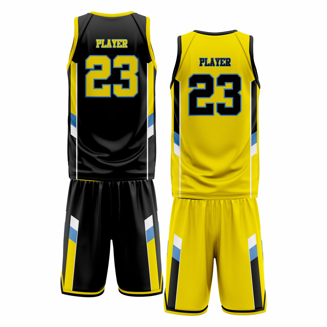 Custom Yellow Blue Black Double Side Basketball Uniform Set | Sports Custom Uniform