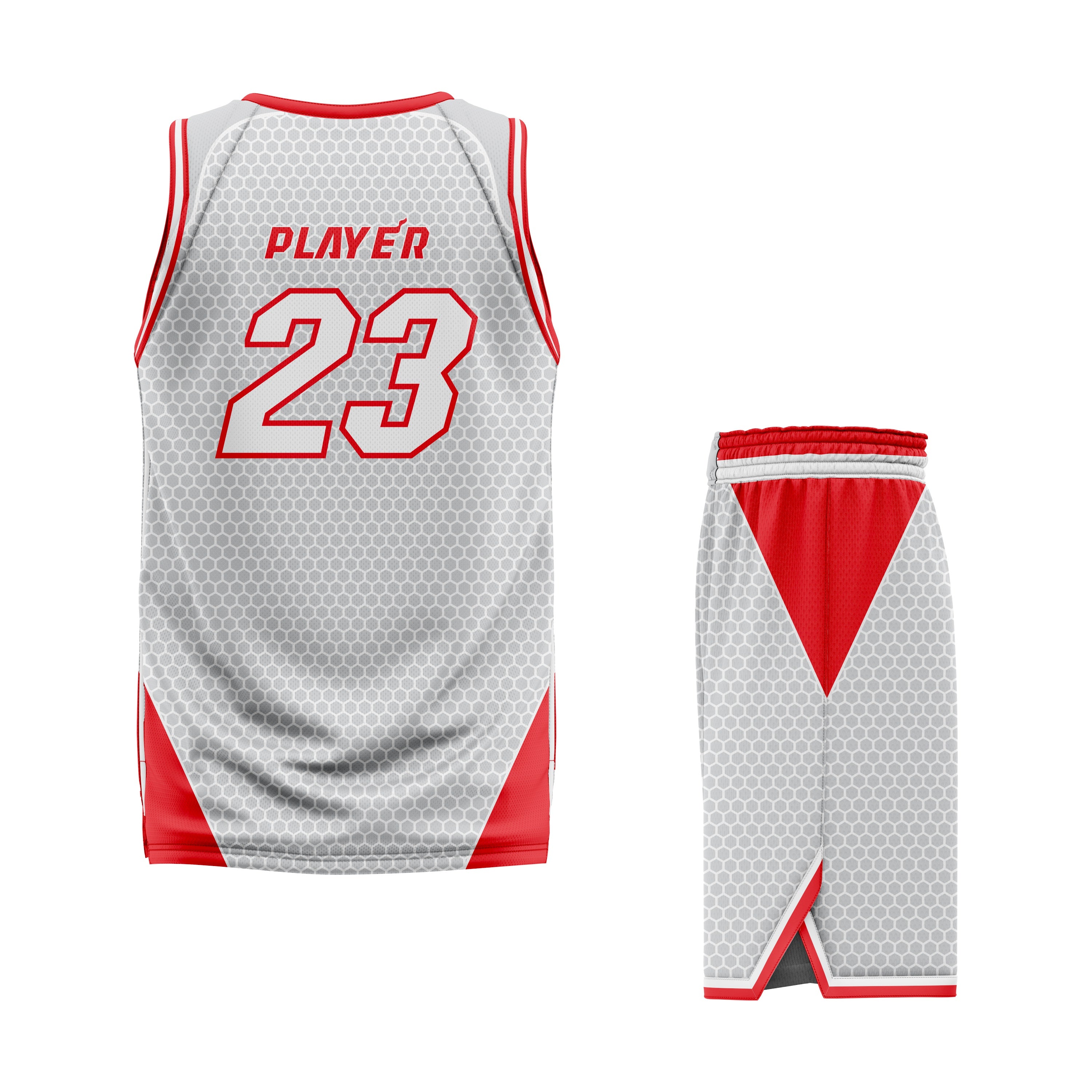 CUSTOM GREY RED BASKETBALL UNIFORM