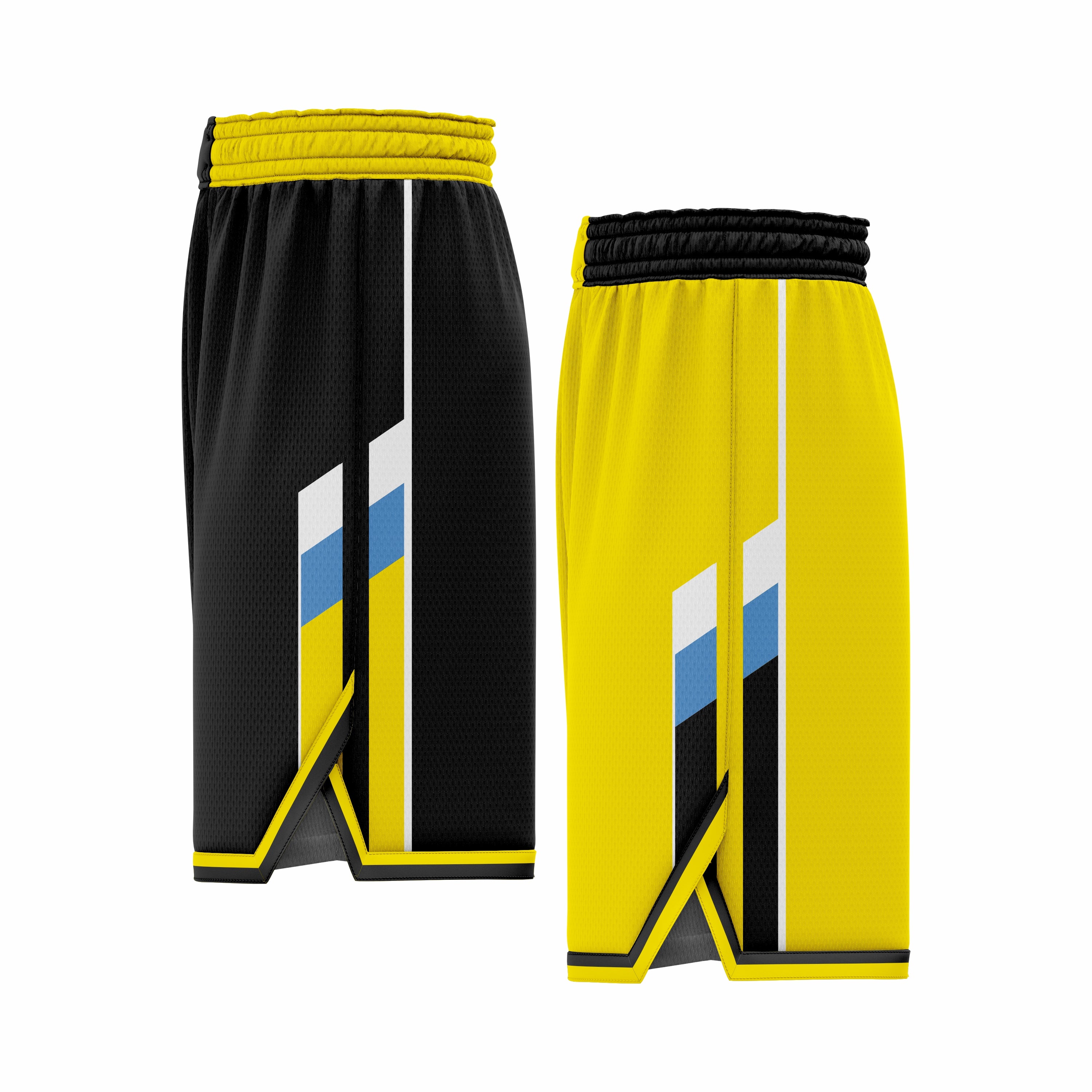 Custom Black, Yellow & White Reversible Double Side Sublimation Basketball Short