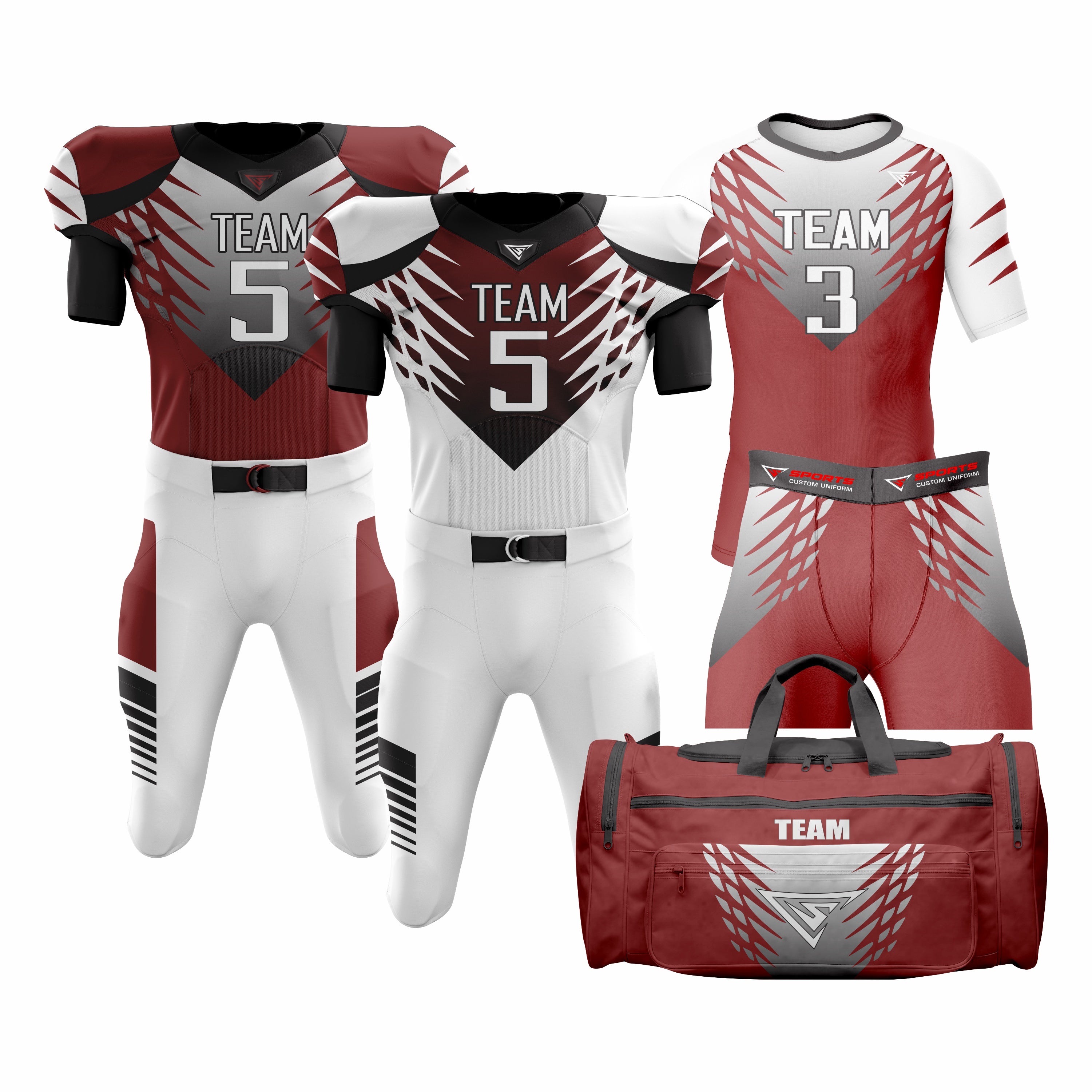 CUSTOM RED, WHITE & BLACK AMERICAN FOOTBALL TEAM UNIFORM PACKAGE DIAMOND PRO
