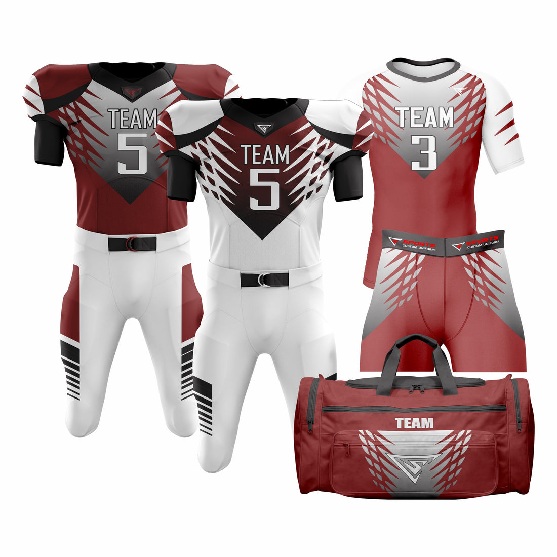 CUSTOM RED, WHITE & BLACK AMERICAN FOOTBALL TEAM UNIFORM PACKAGE DIAMOND PRO