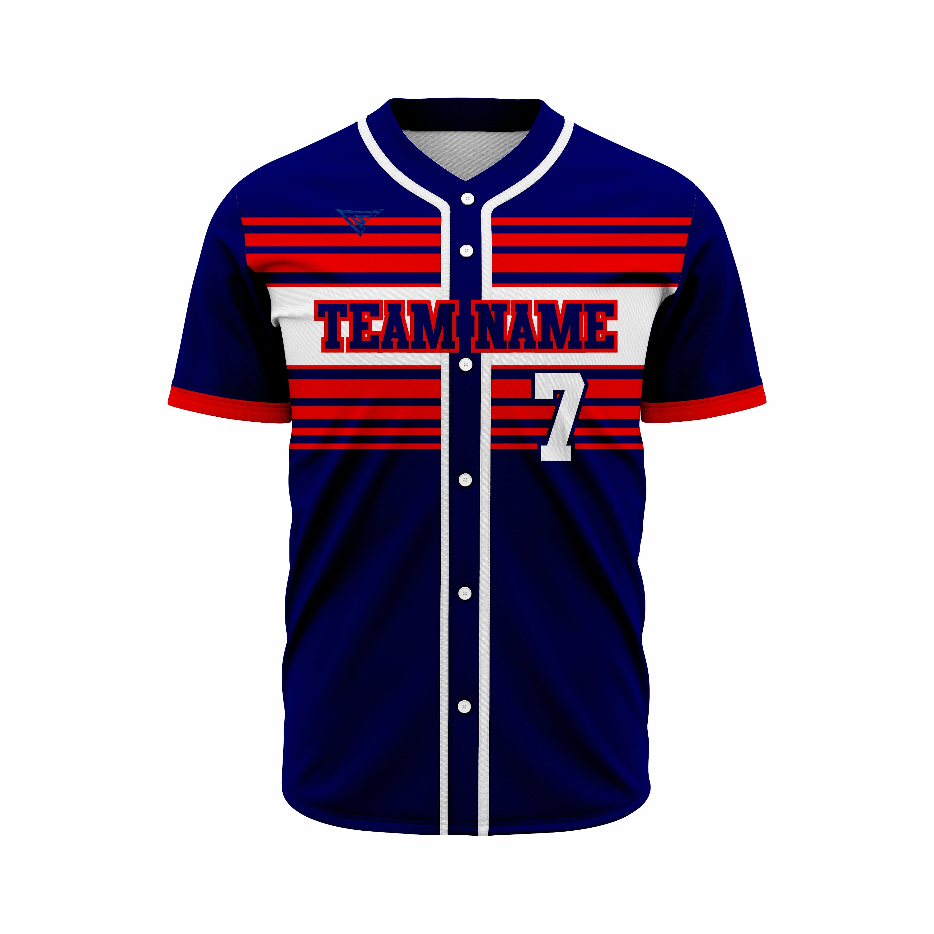 Custom Dark Blue, White & Red Authentic Softball full Buttons Jersey