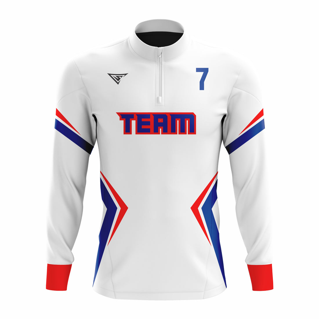 Custom White, Blue & Red ¼ ZIP LONG SLEEVE WARM UP SOFTBALL JACKET