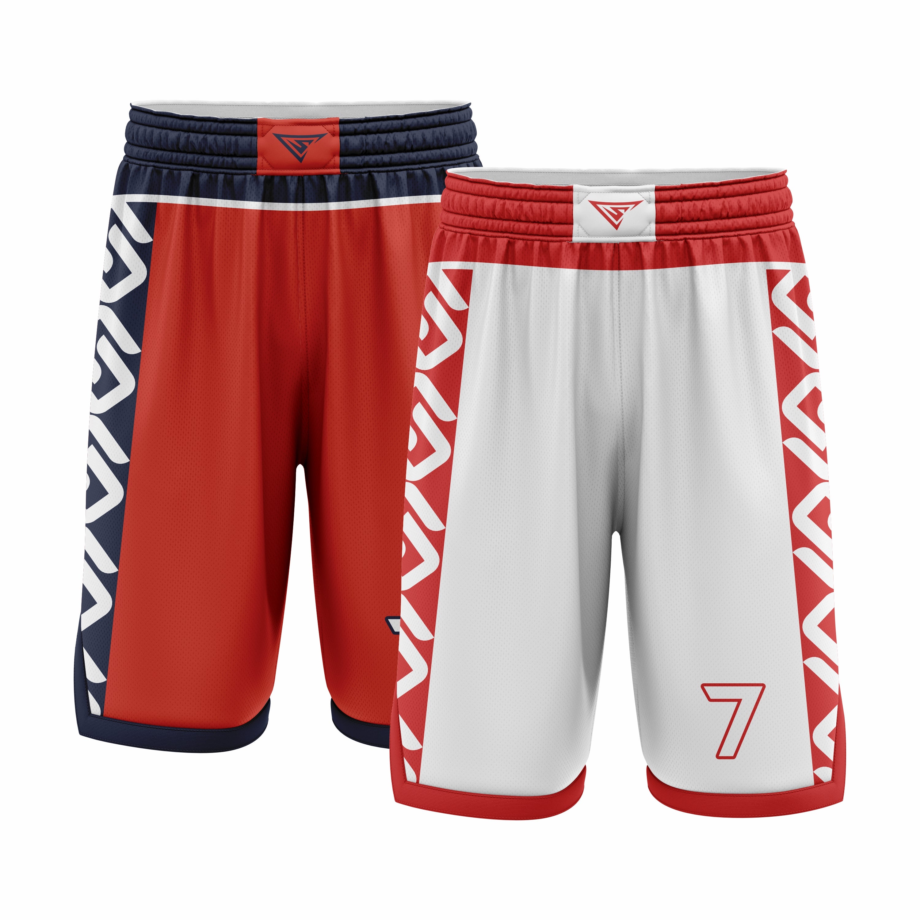 Custom White, Red & Dark Blue Reversible Double Side Sublimation Basketball Short