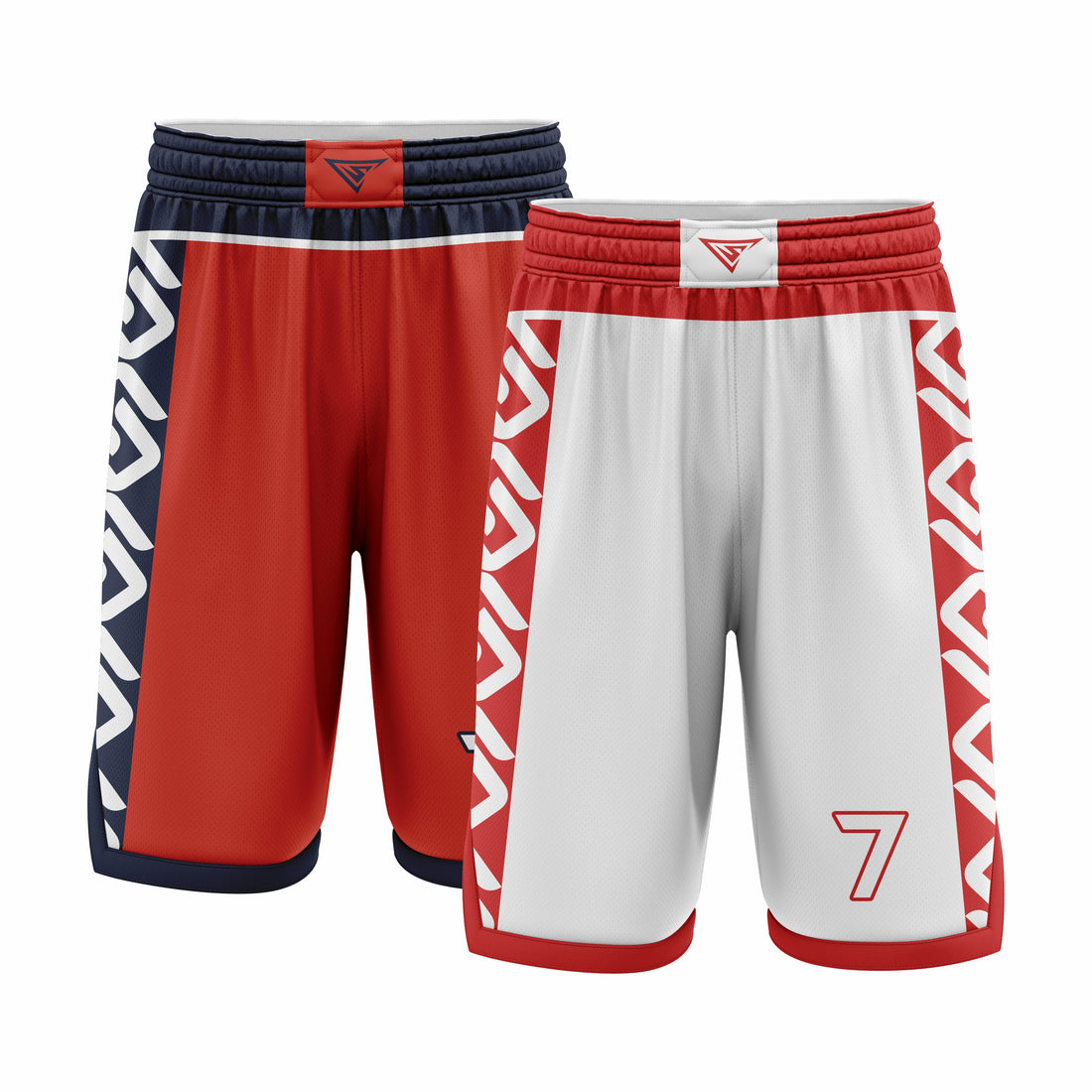 Custom White, Red & Dark Blue Reversible Double Side Sublimation Basketball Short