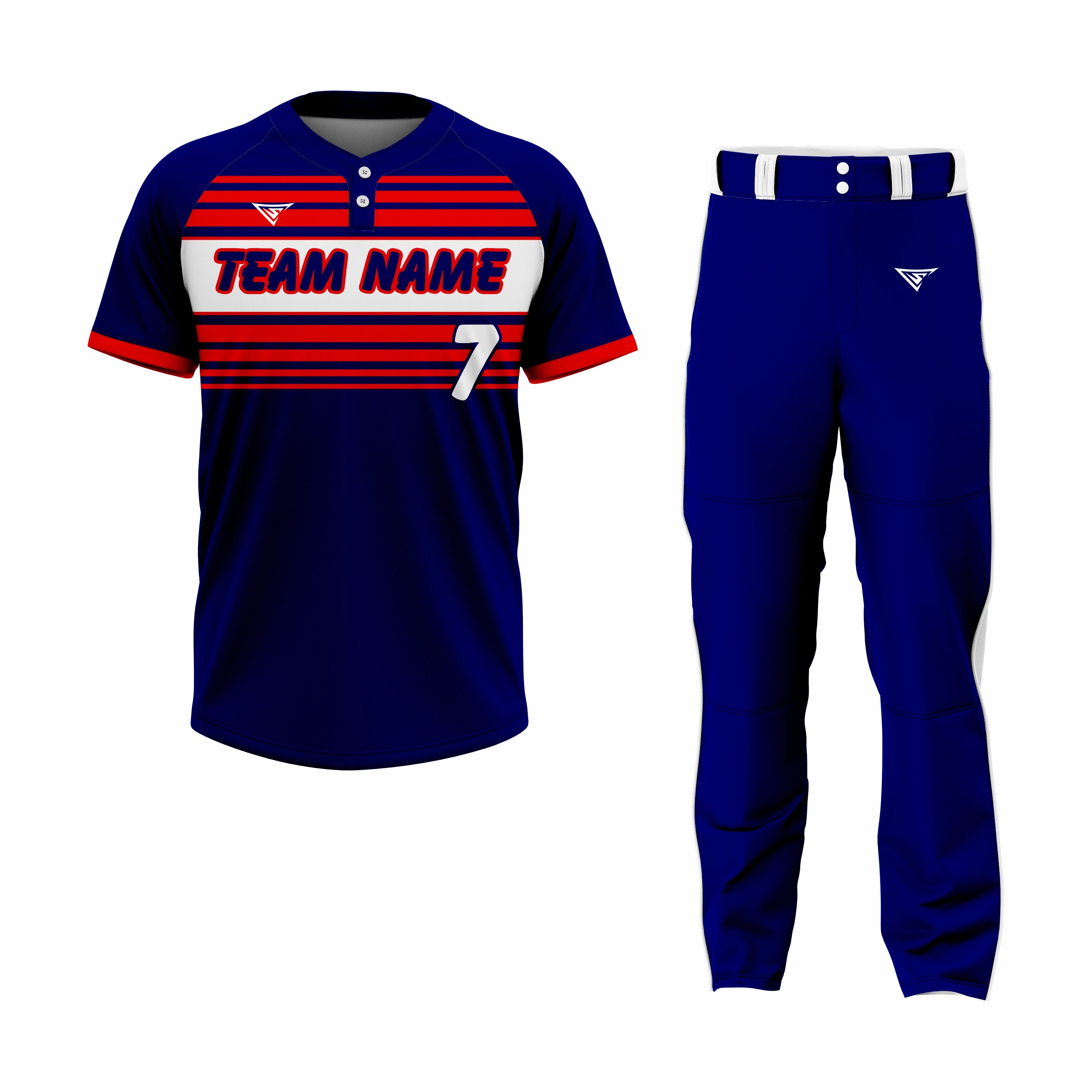 Custom Dark Blue, Red & White Authentic Softball Uniform