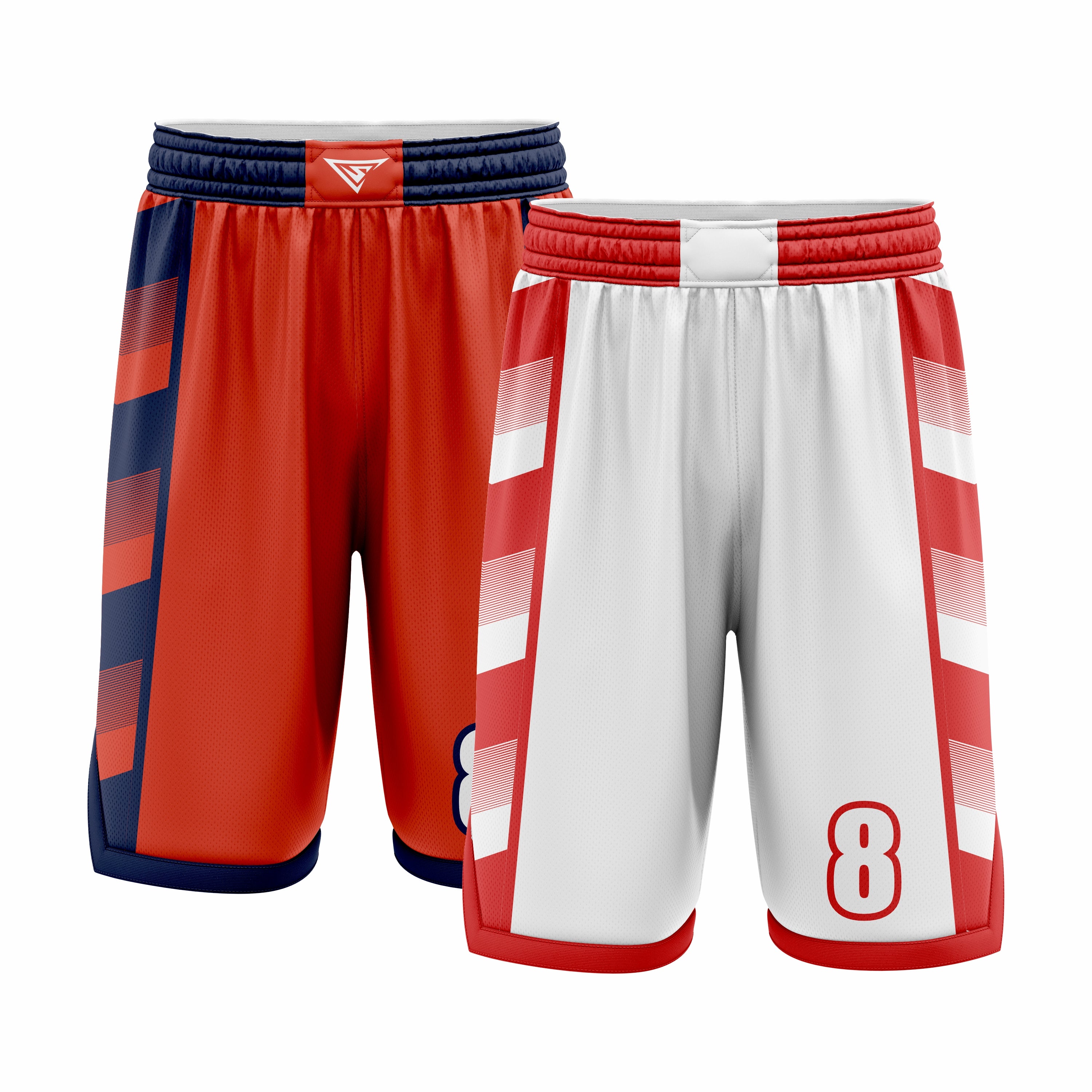 Custom Red, Dark Blue & White Reversible Double Side Sublimation Basketball Short