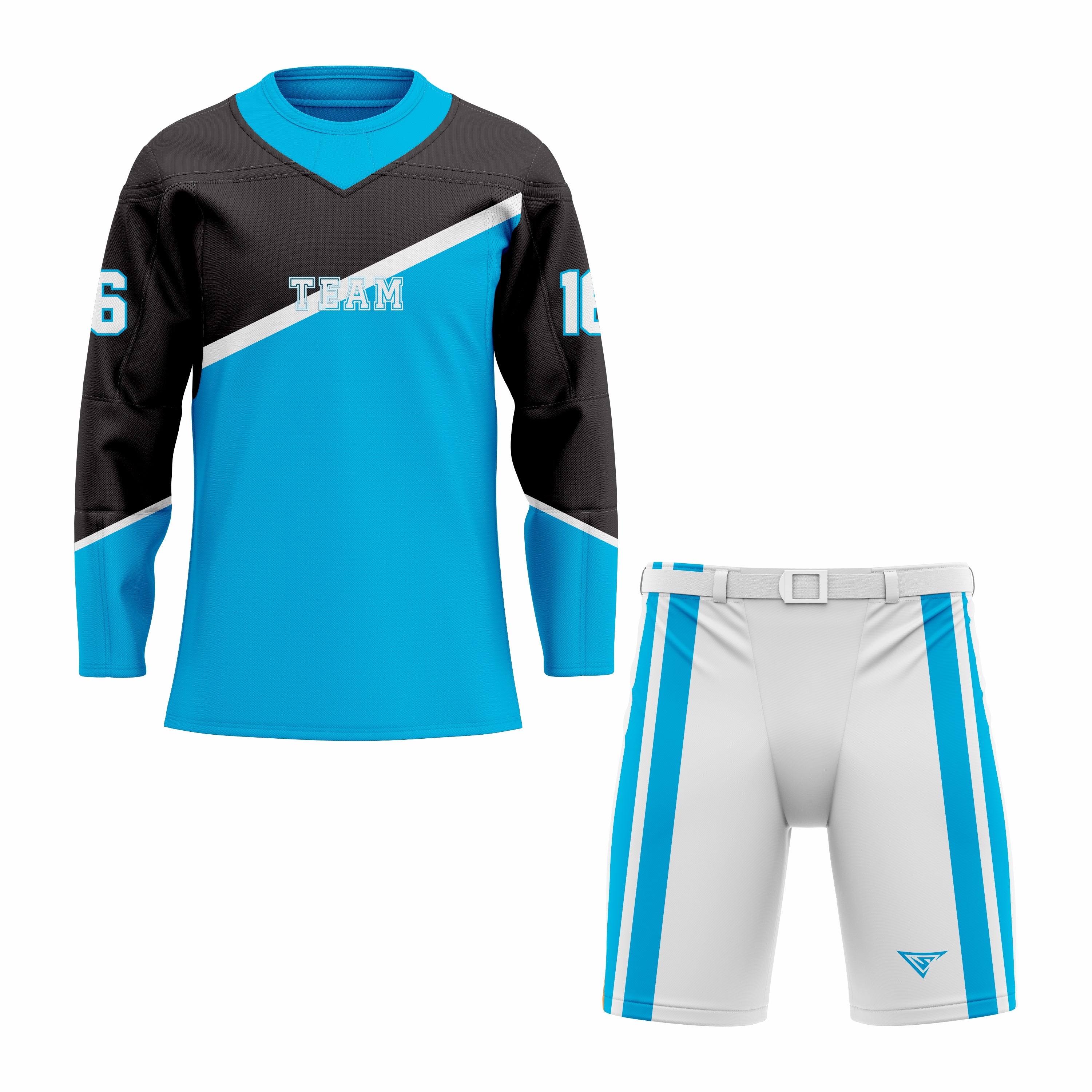 CUSTOM BLACK CYAN WHITE HOCKEY UNIFORM