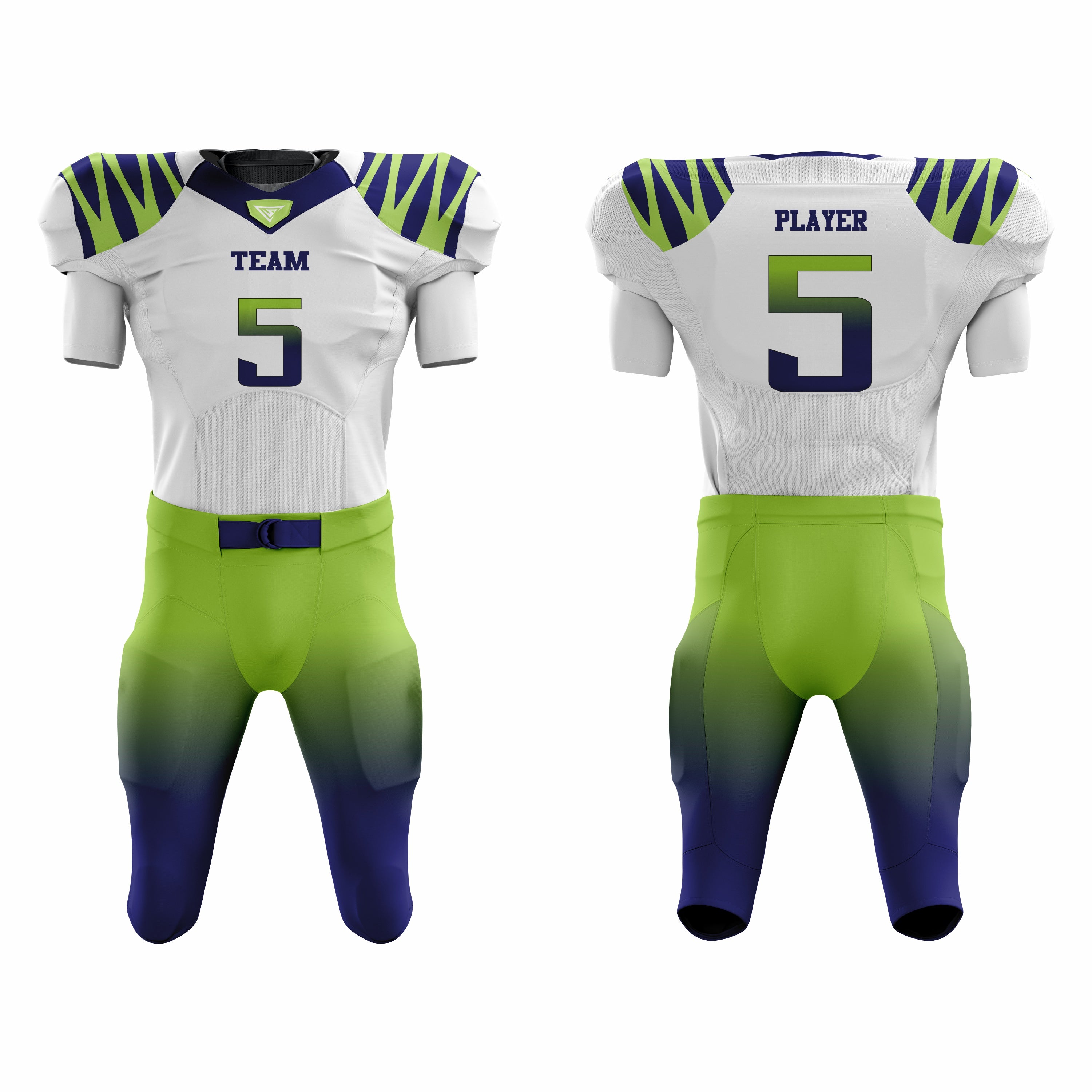 CUSTOM WHITE GREEN AMERICAN FOOTBALL UNIFORM