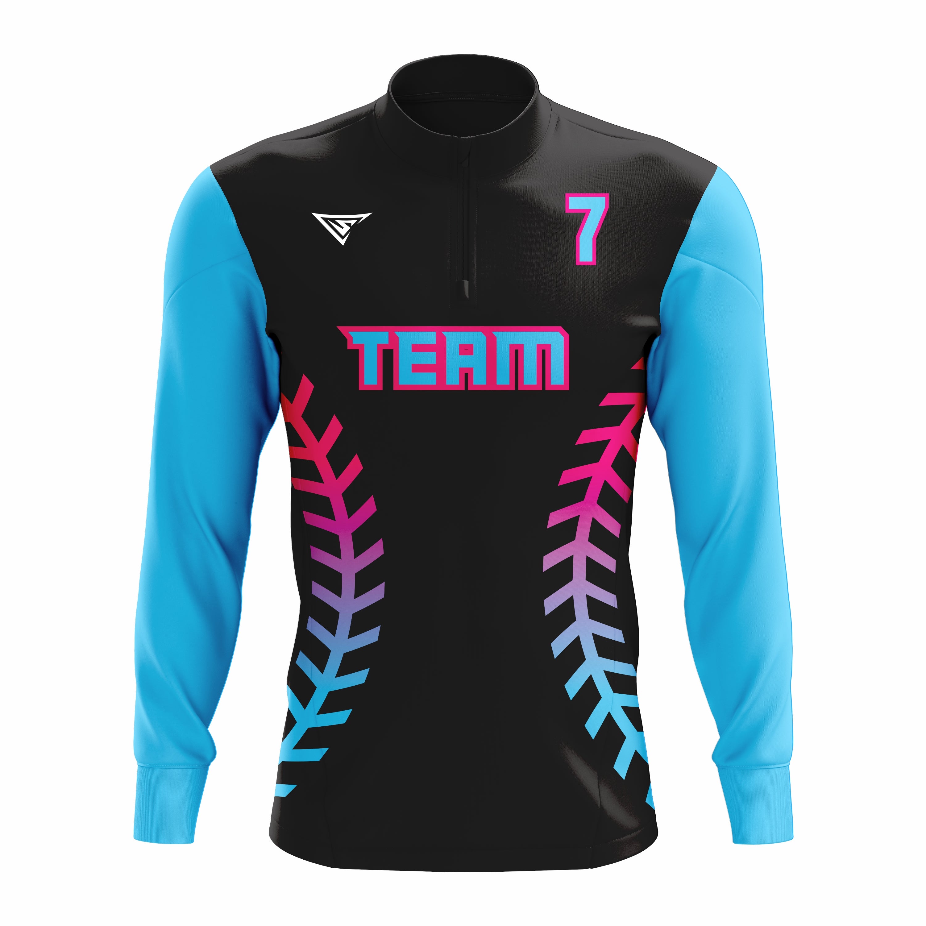 Custom Black, Cyan & Red ¼ ZIP LONG SLEEVE WARM UP SOFTBALL JACKET