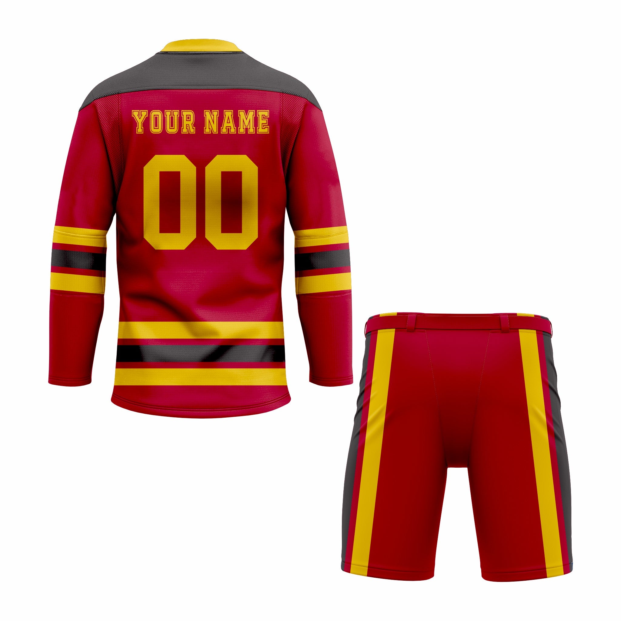 Custom Red, Black & Yellow Crew Neck Hockey Uniform