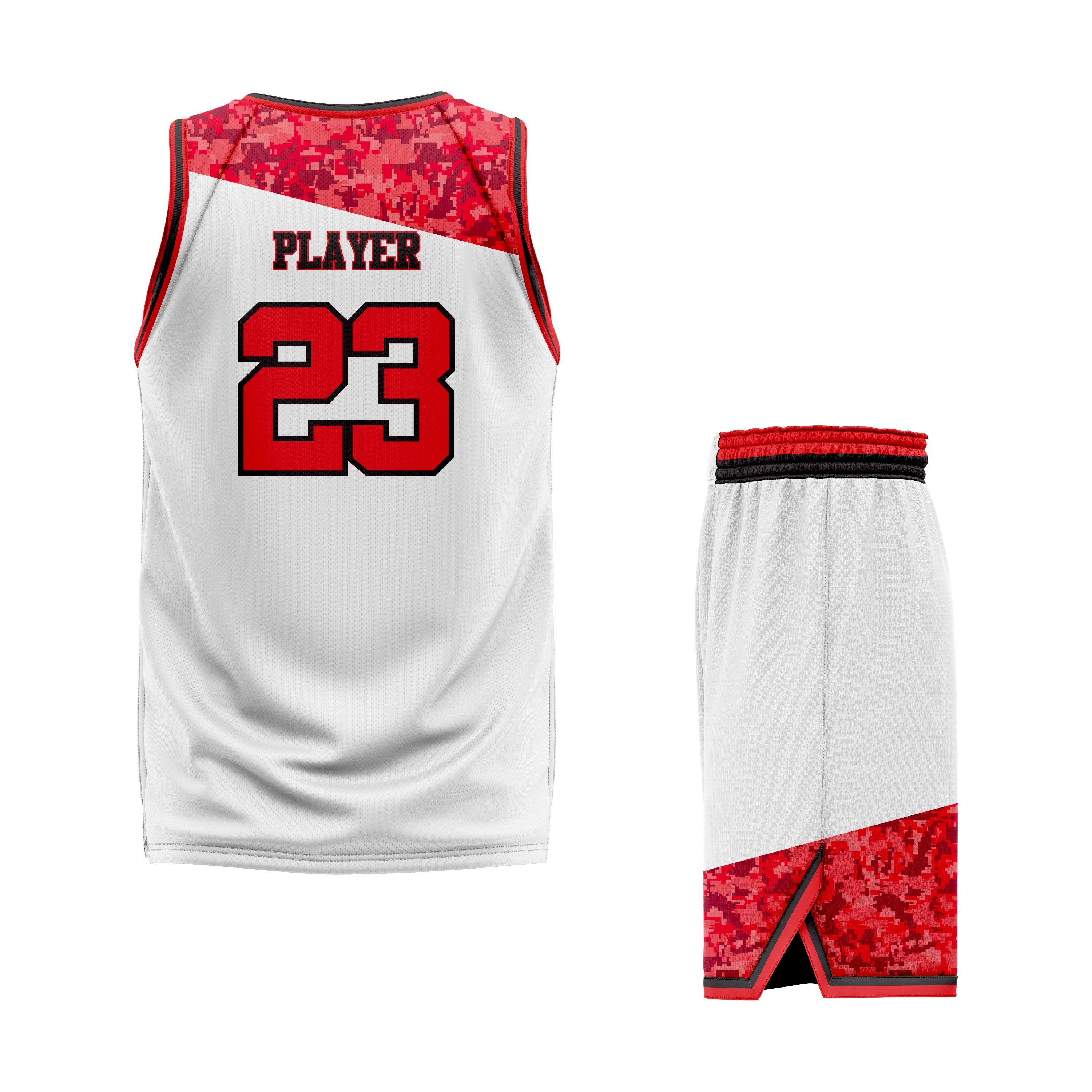 CUSTOM WHITE RED BASKETBALL UNIFORM