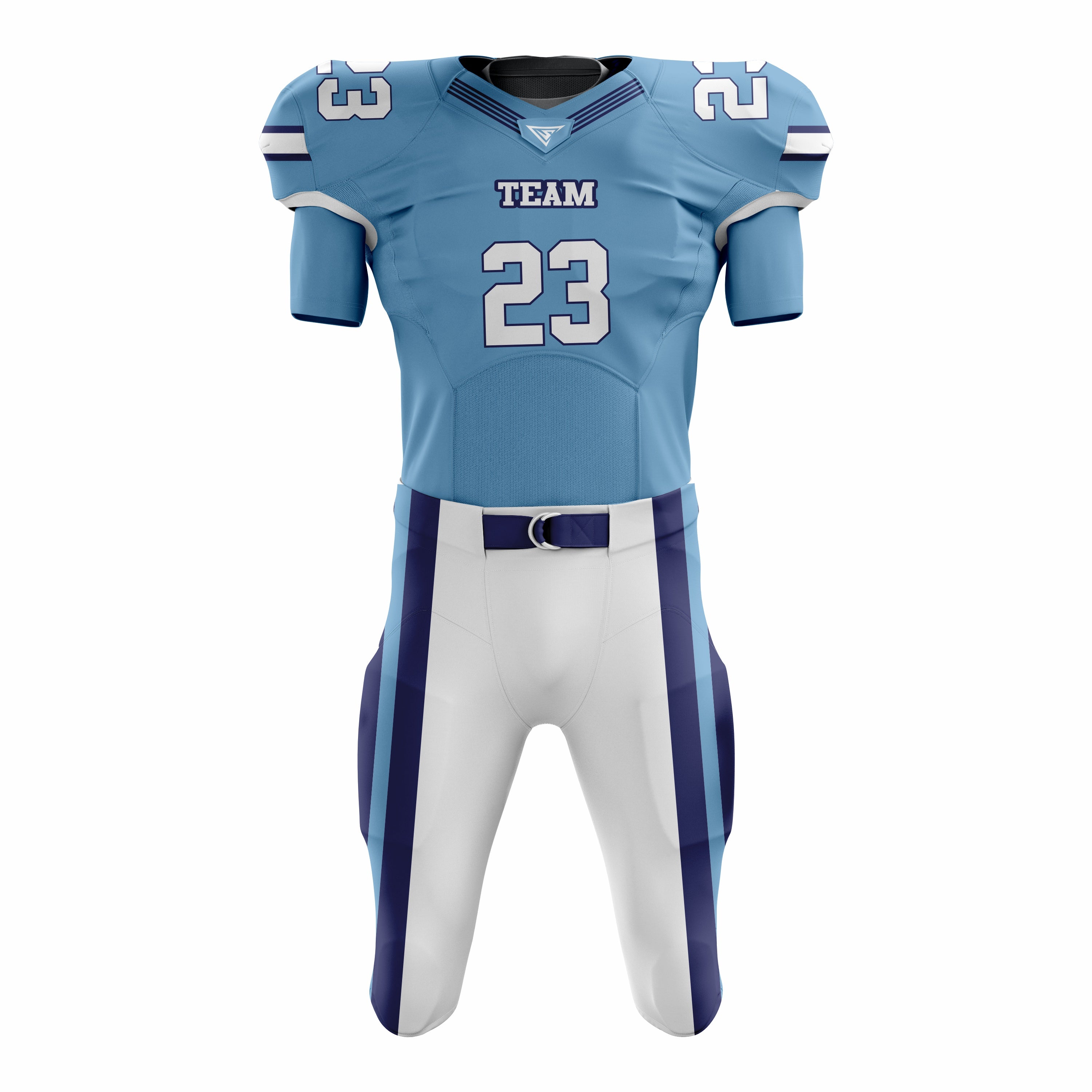 Custom Blue White American Football Uniforms with Integrated Pads