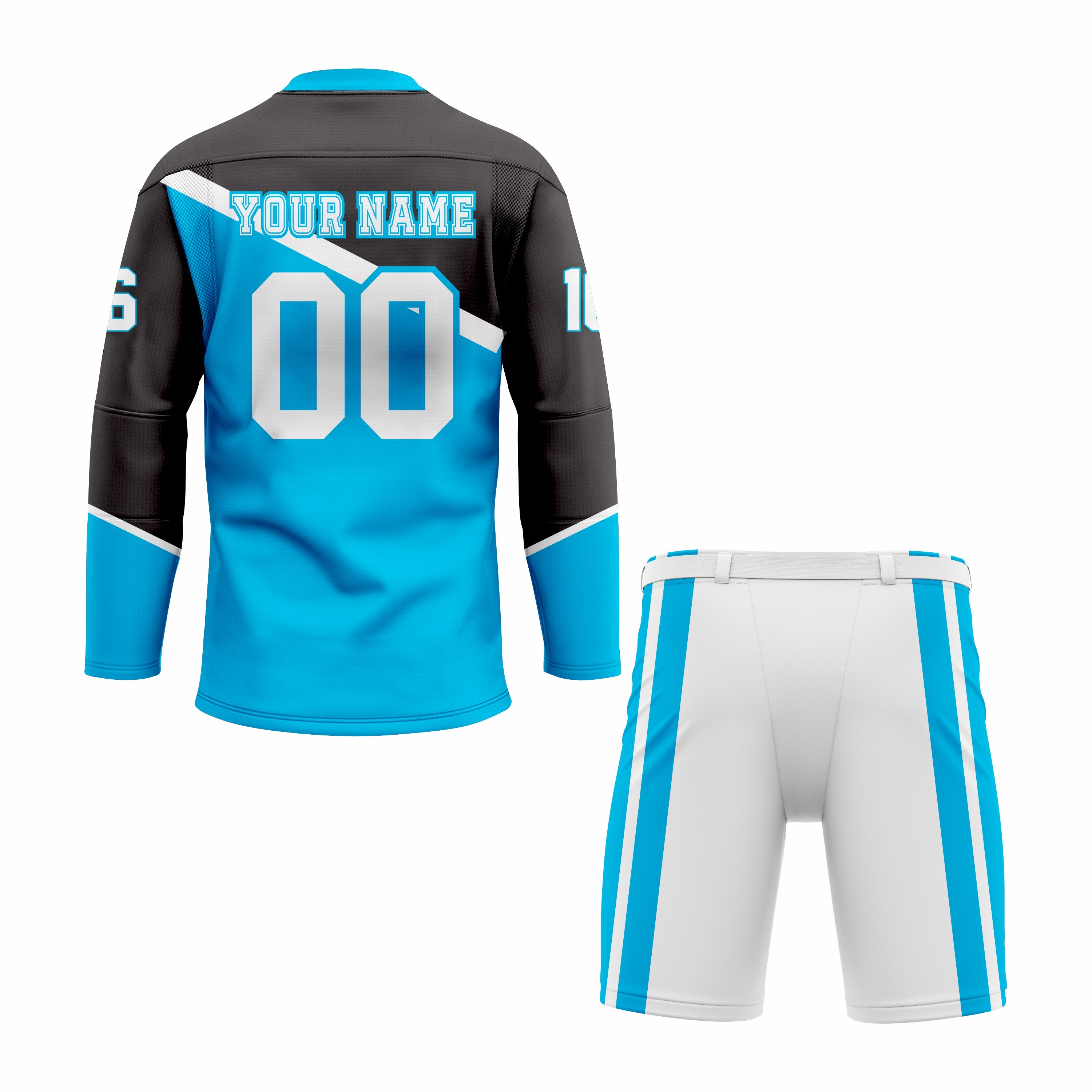 CUSTOM BLACK CYAN WHITE HOCKEY UNIFORM
