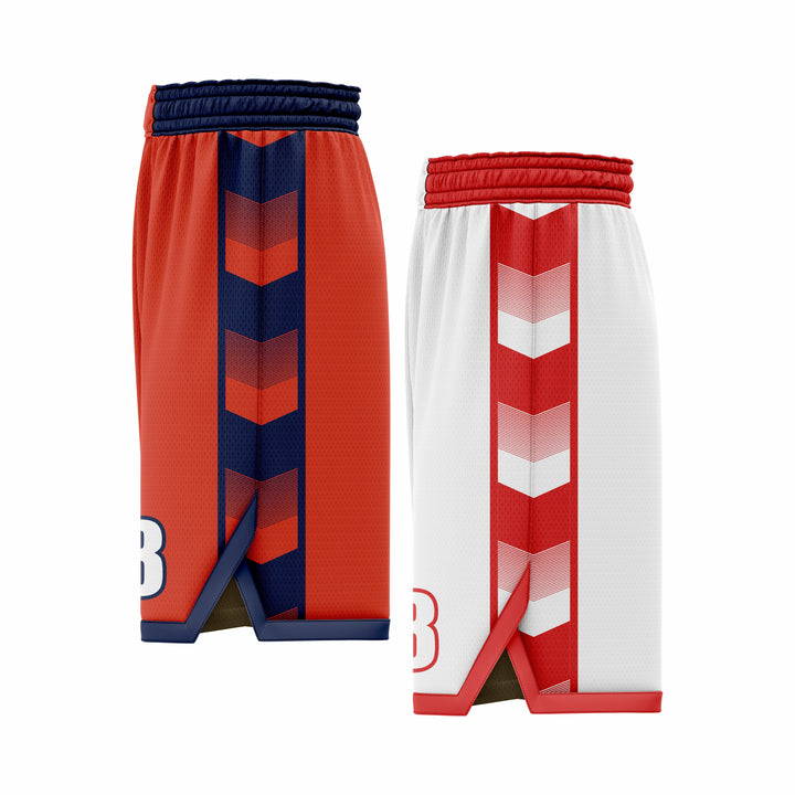 Custom Red, Dark Blue & White Reversible Double Side Sublimation Basketball Short