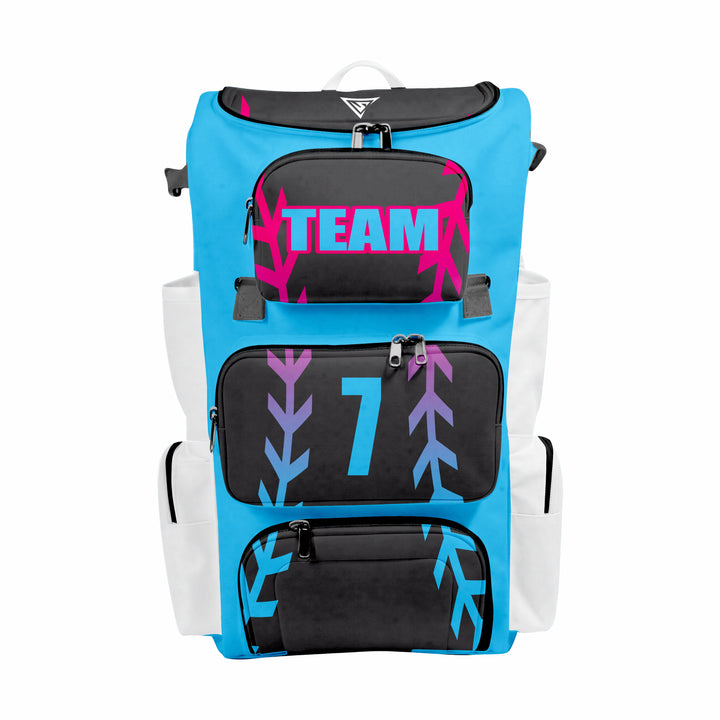 CUSTOM BLUE, RED & WHITE ELITE BASEBALL/SOFTBALL BACKPACKS