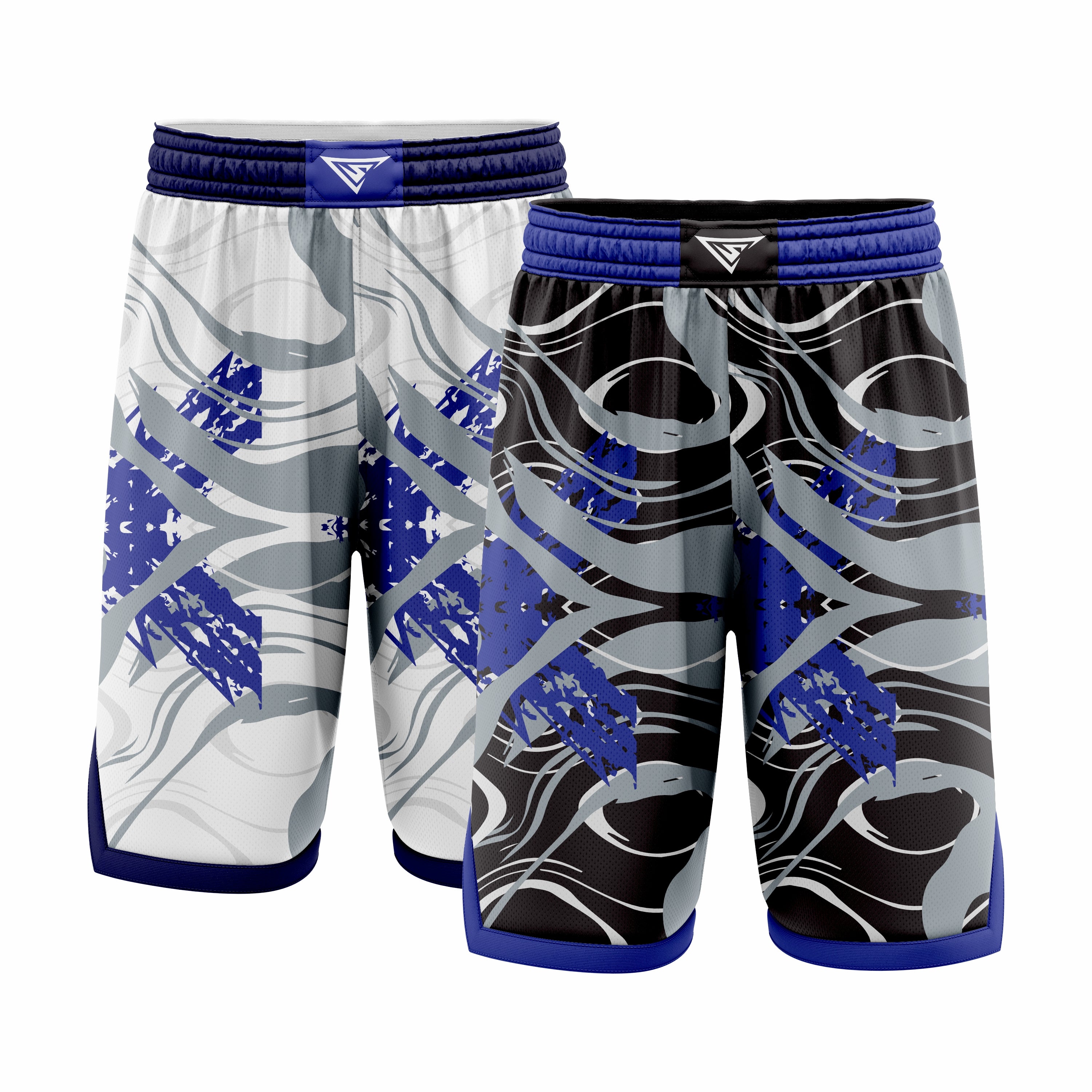 Custom Blue, White, Teal & Black Reversible Double Side Sublimation Basketball Short