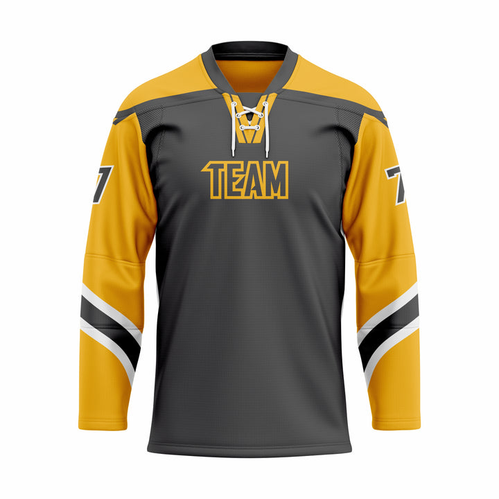 Custom Black Yellow white Laced Hockey jersey