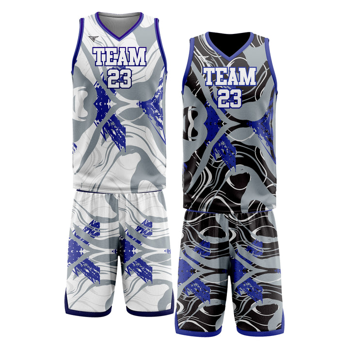 Custom Black Blue white Double Side Basketball Uniform Set | Sports Custom Uniform
