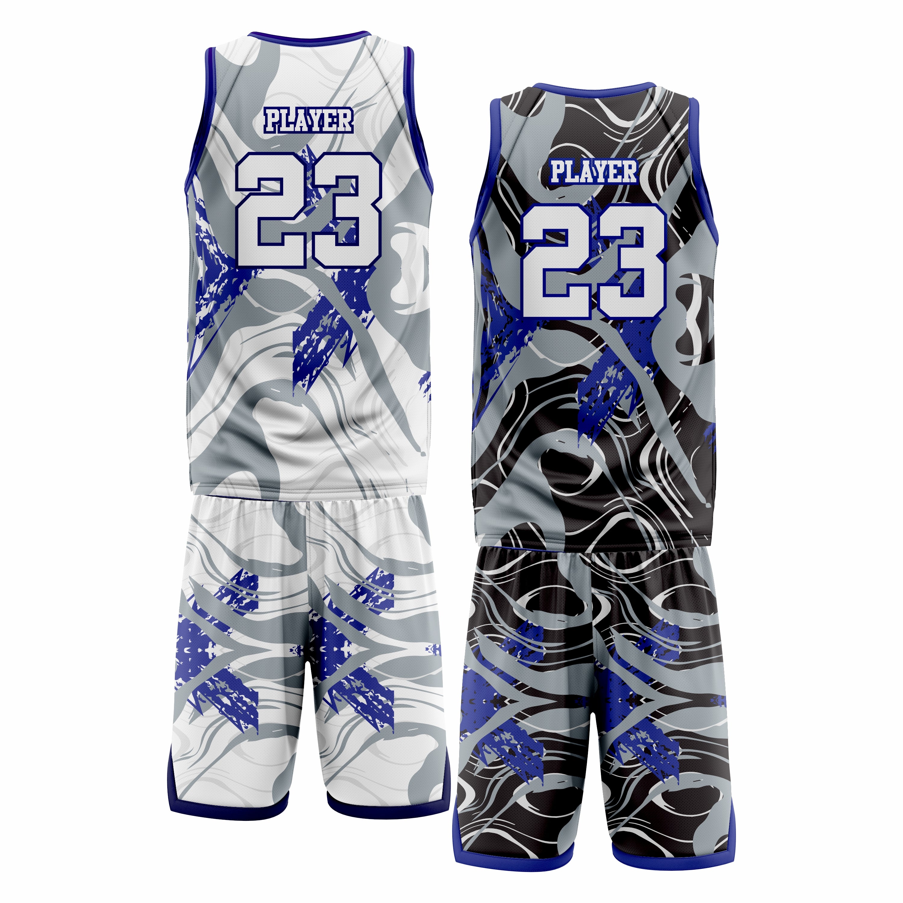 Custom Black Blue white Double Side Basketball Uniform Set | Sports Custom Uniform