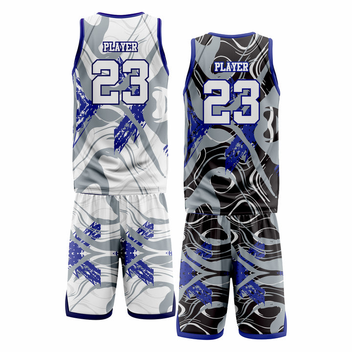 Custom Black Blue white Double Side Basketball Uniform Set | Sports Custom Uniform