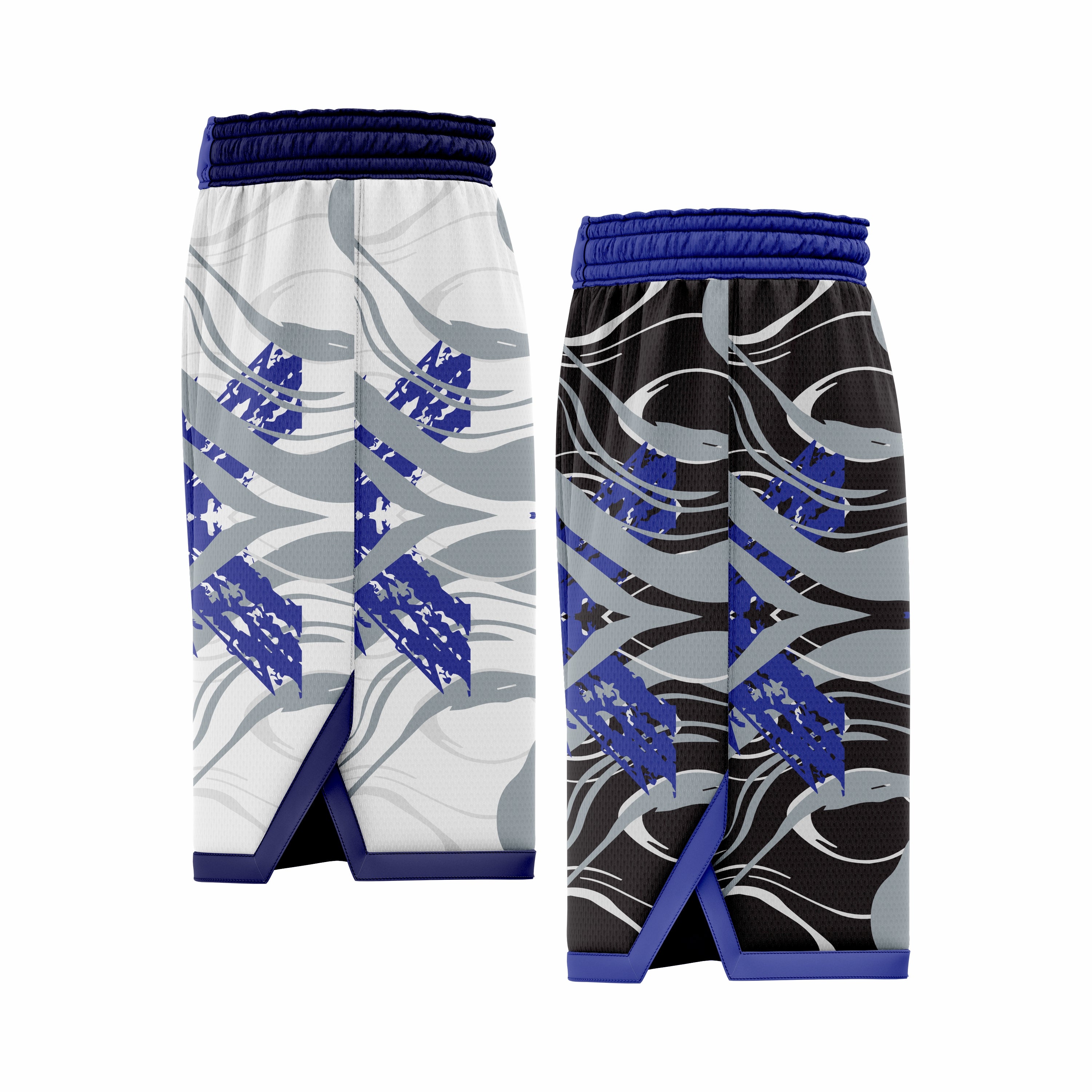Custom Blue, White, Teal & Black Reversible Double Side Sublimation Basketball Short