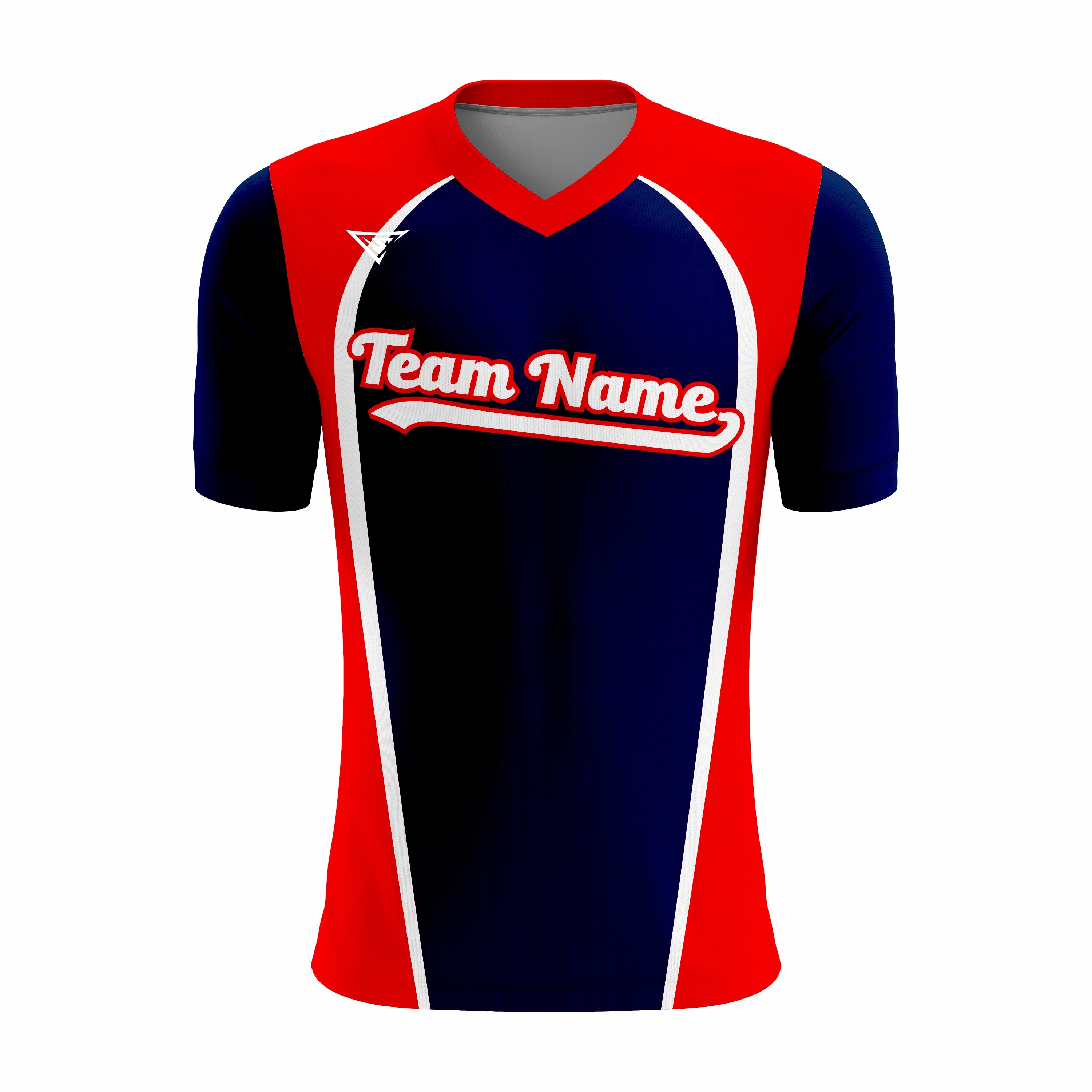 Custom Dark Blue, Red & white V-Neck Softball Jerseys