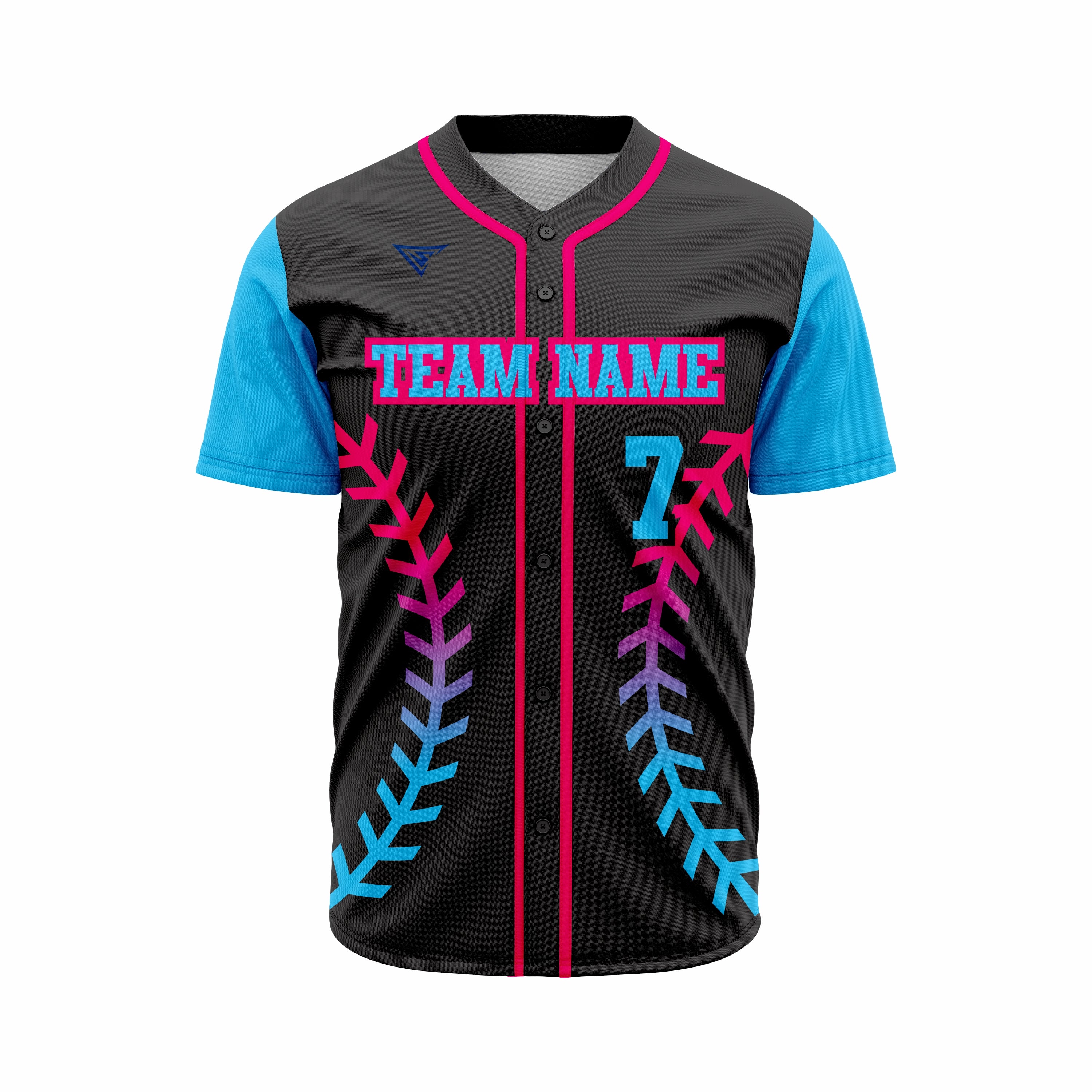 Custom Black, Blue & Red Authentic Softball full Buttons Jersey